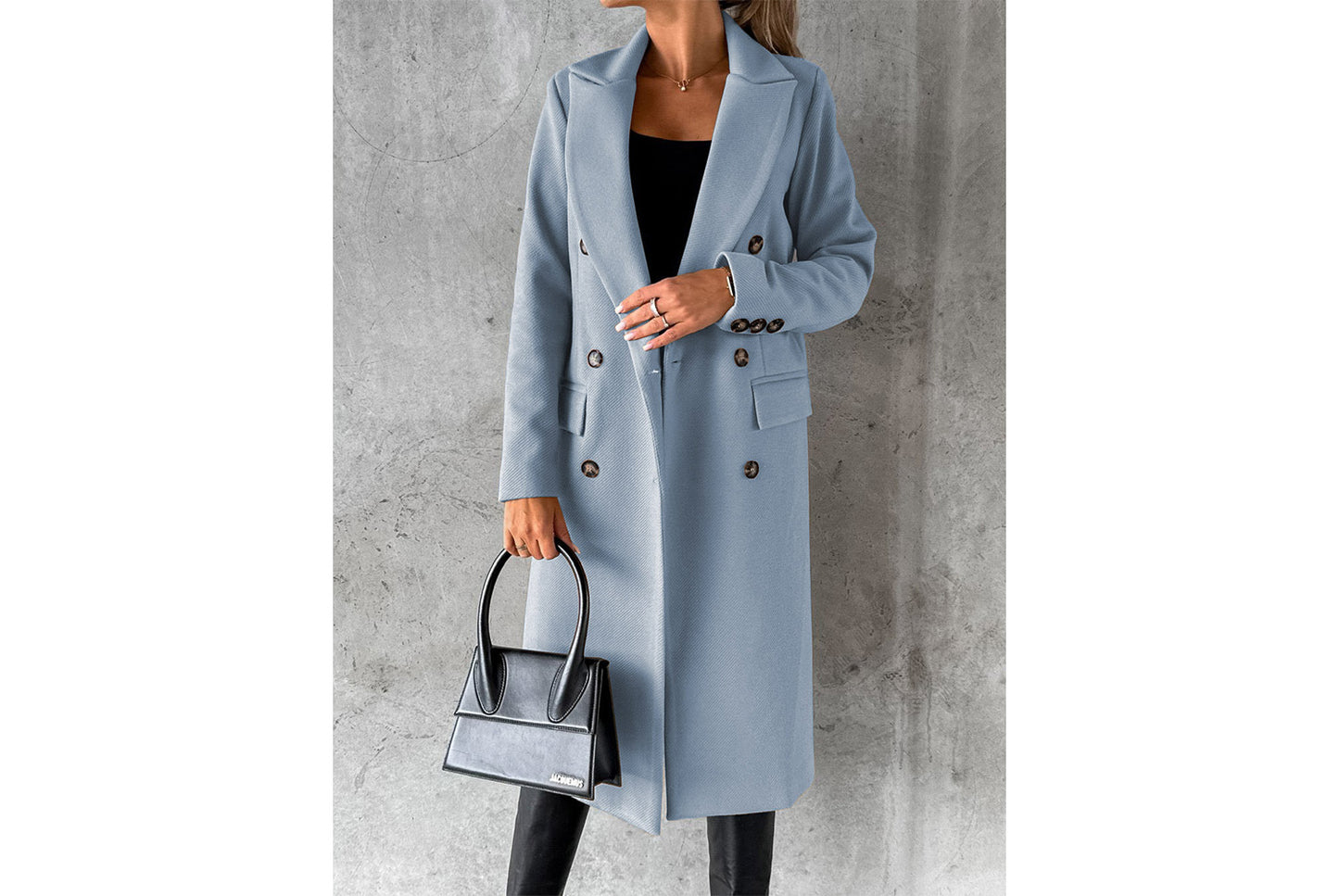 Women's Long-Sleeved Double-Breasted Slim-Fit Coat with Lapel