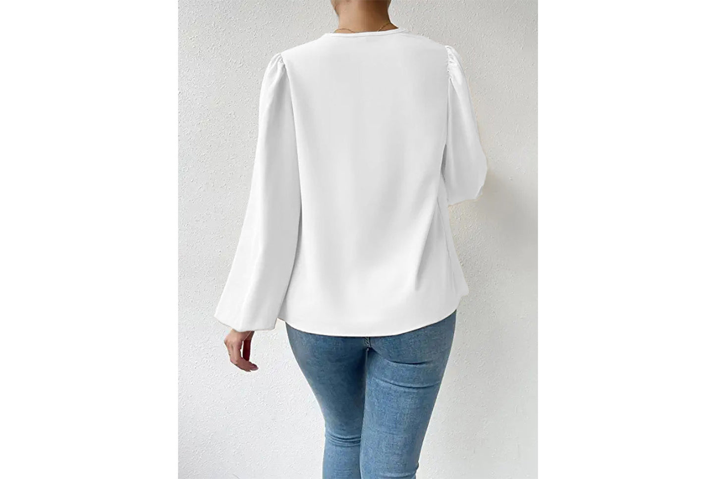 **Women's Chiffon Long-Sleeve Blouse | V-Neck Draped Loose Top**