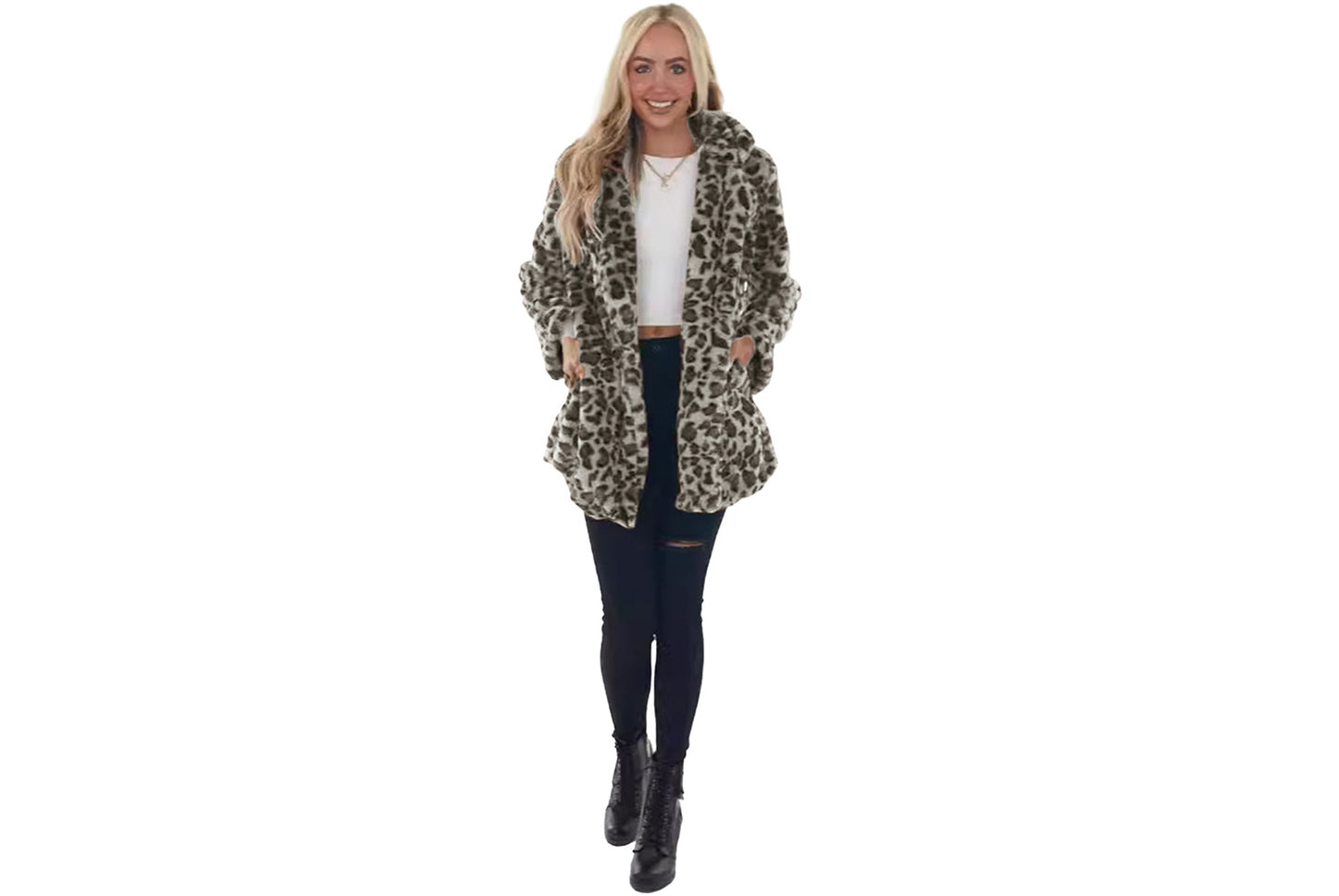 Autumn/Winter Leopard Print Faux Fur Women's Coat