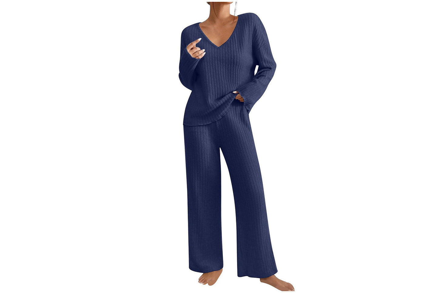 **Women's V-Neck Loose-Fitting Casual Long-Sleeved Set (Home Wear)**
