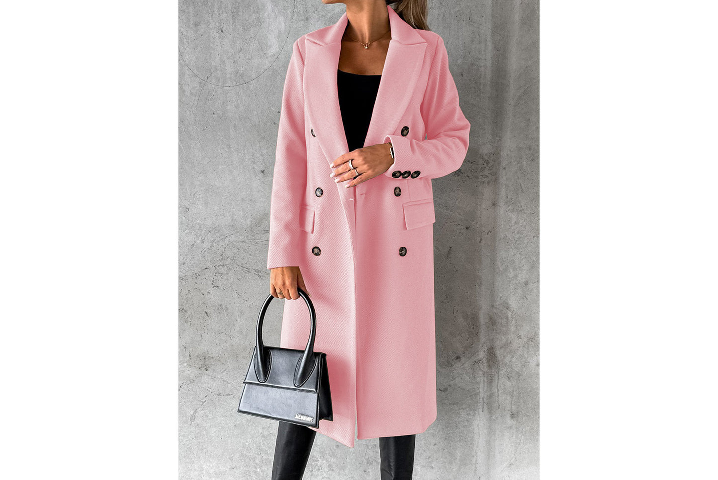 Women's Long-Sleeved Double-Breasted Slim-Fit Coat with Lapel
