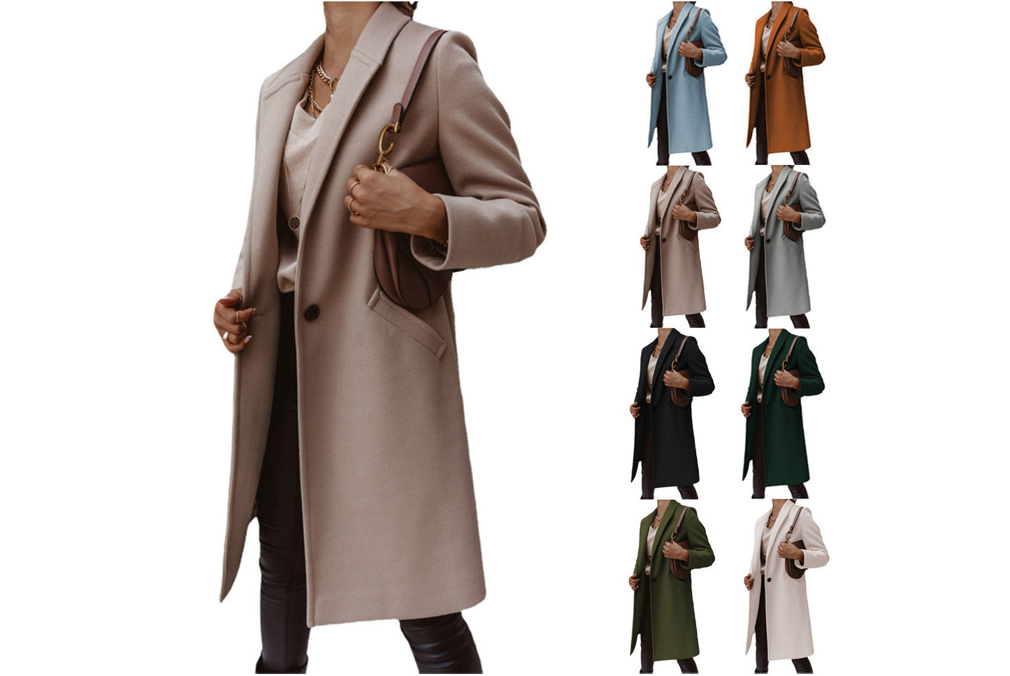 Solid Color Lapel Wool Coat