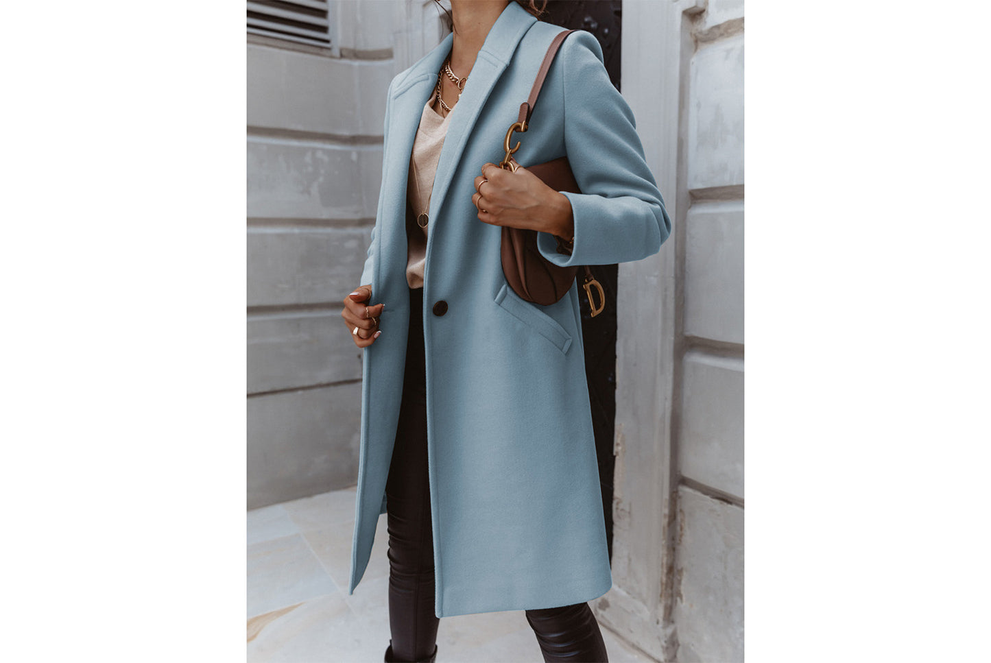 Solid Color Lapel Wool Coat