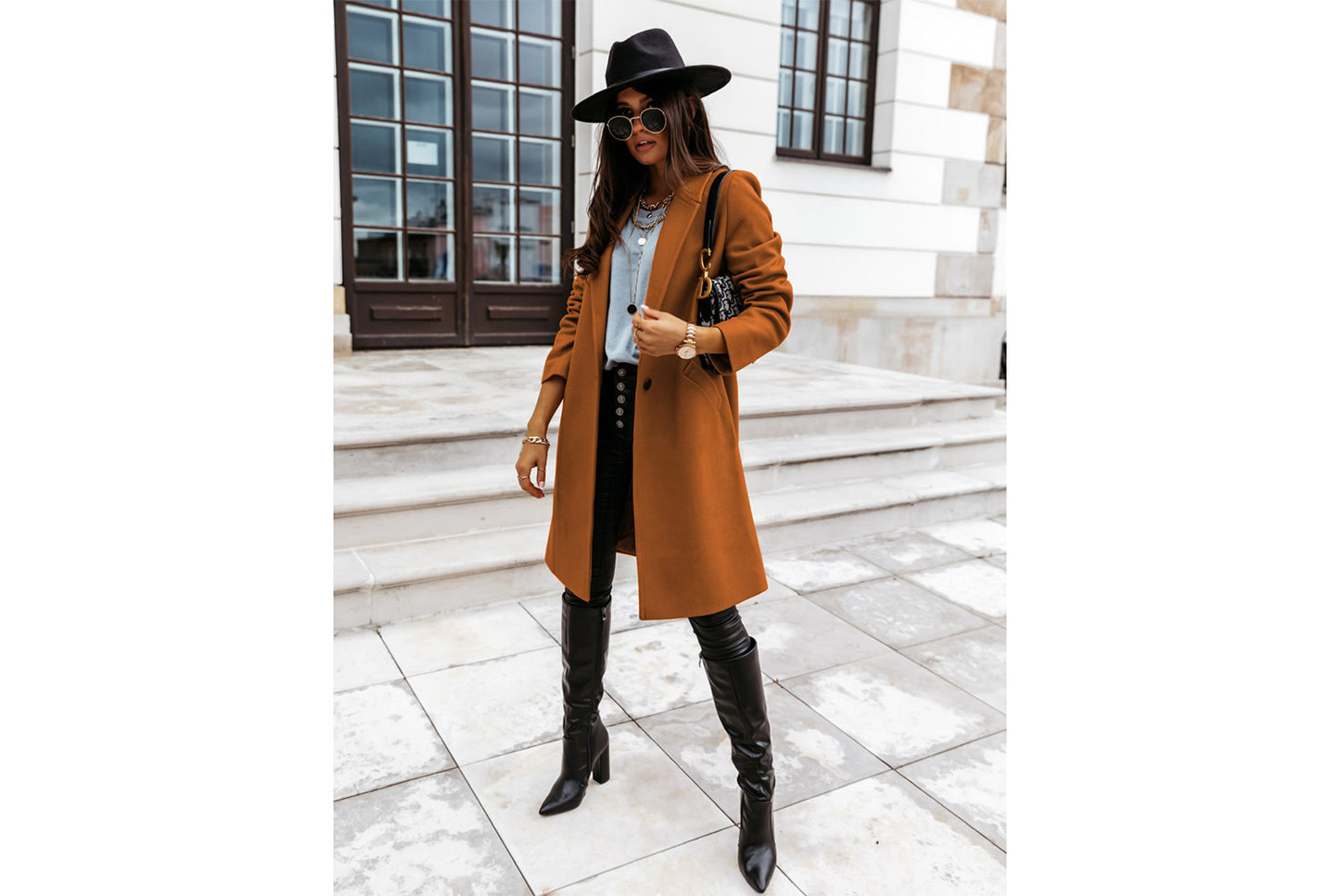 Solid Color Lapel Wool Coat