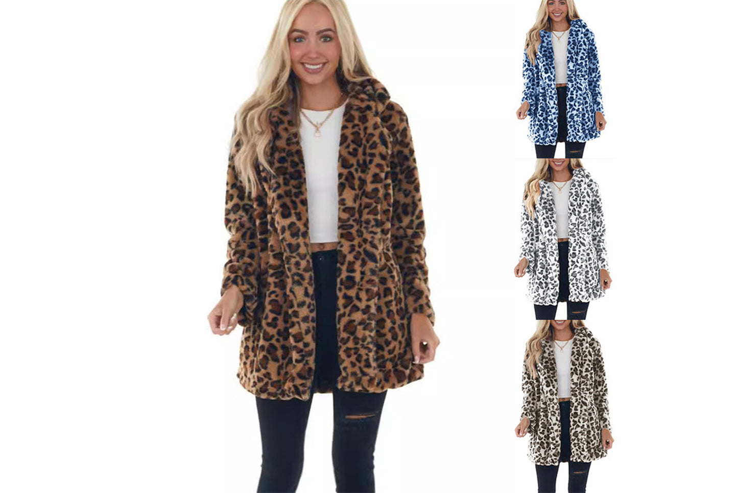 Autumn/Winter Leopard Print Faux Fur Women's Coat