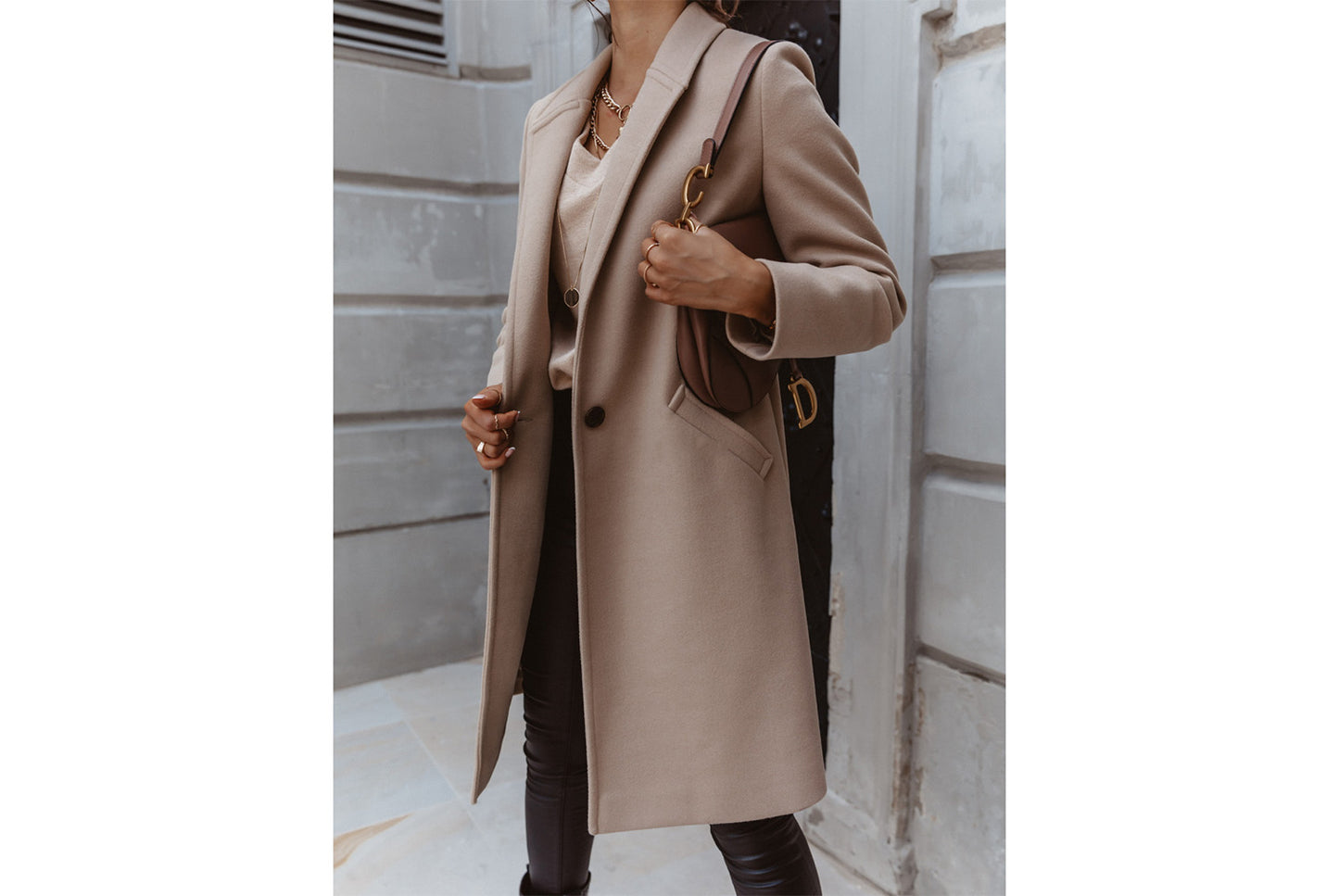 Solid Color Lapel Wool Coat