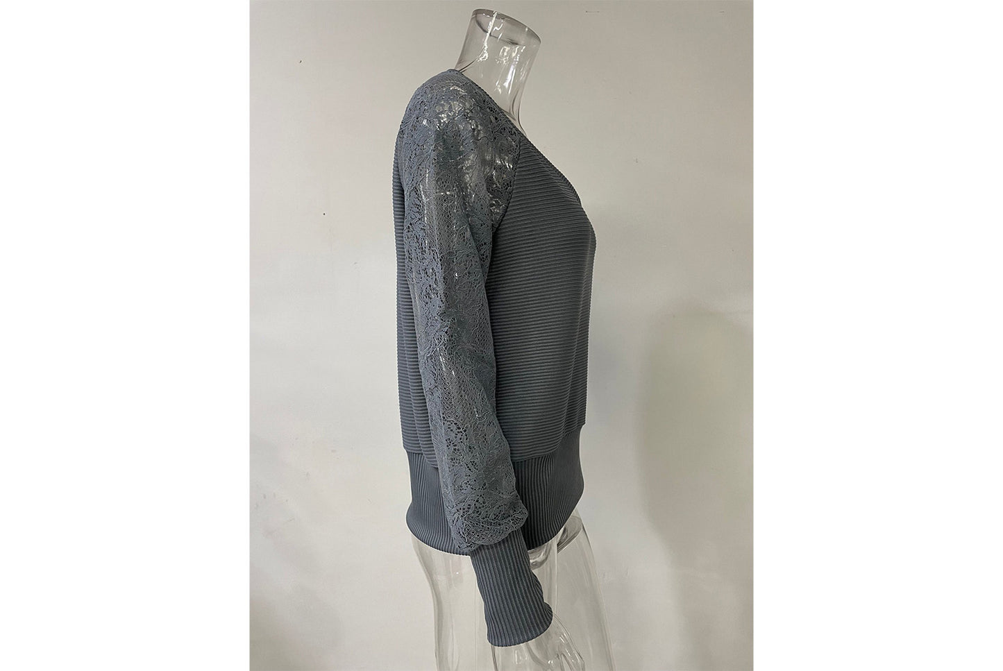**Women's V-Neck Lace Knit Top, Loose and Casual**
