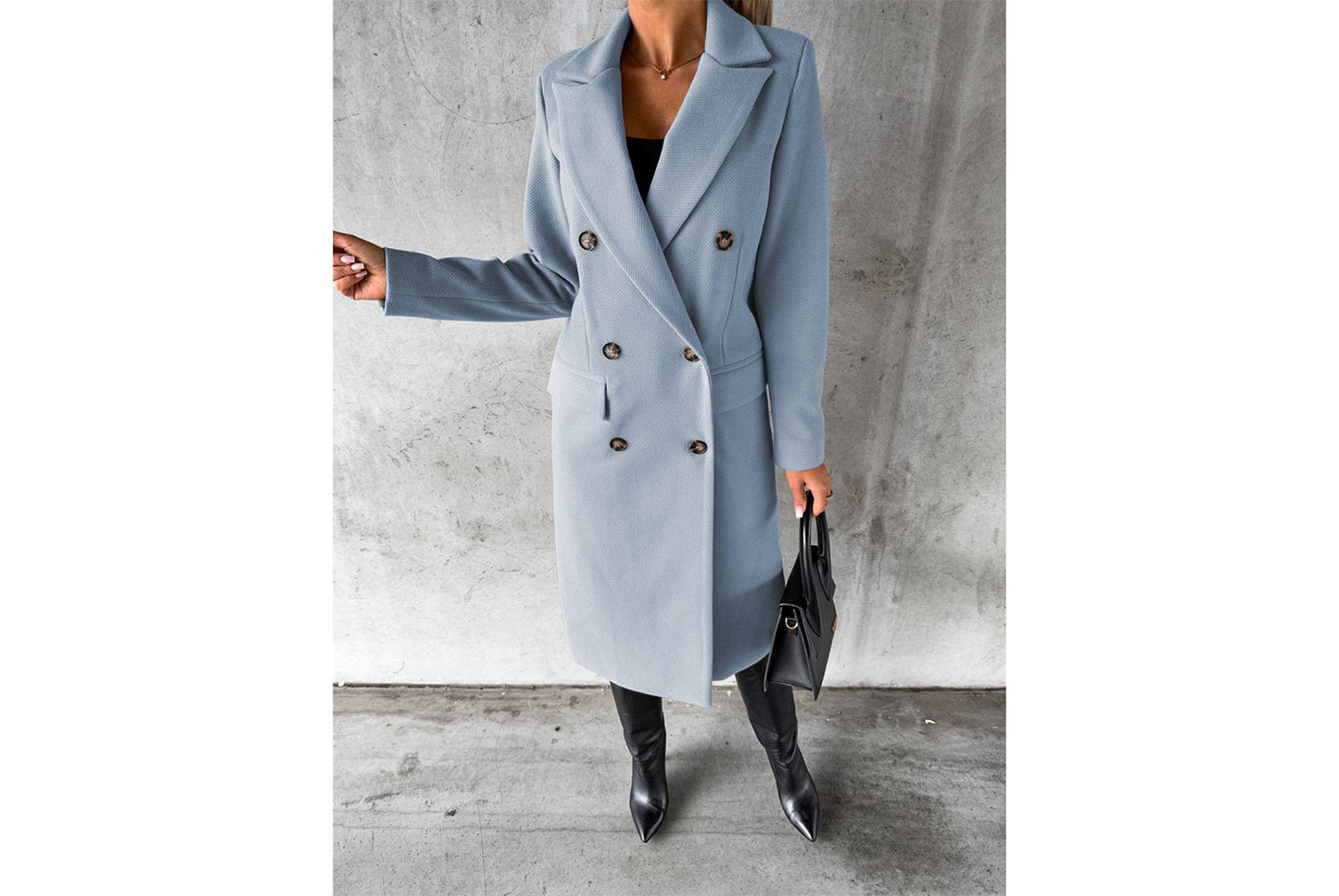 Women's Long-Sleeved Double-Breasted Slim-Fit Coat with Lapel