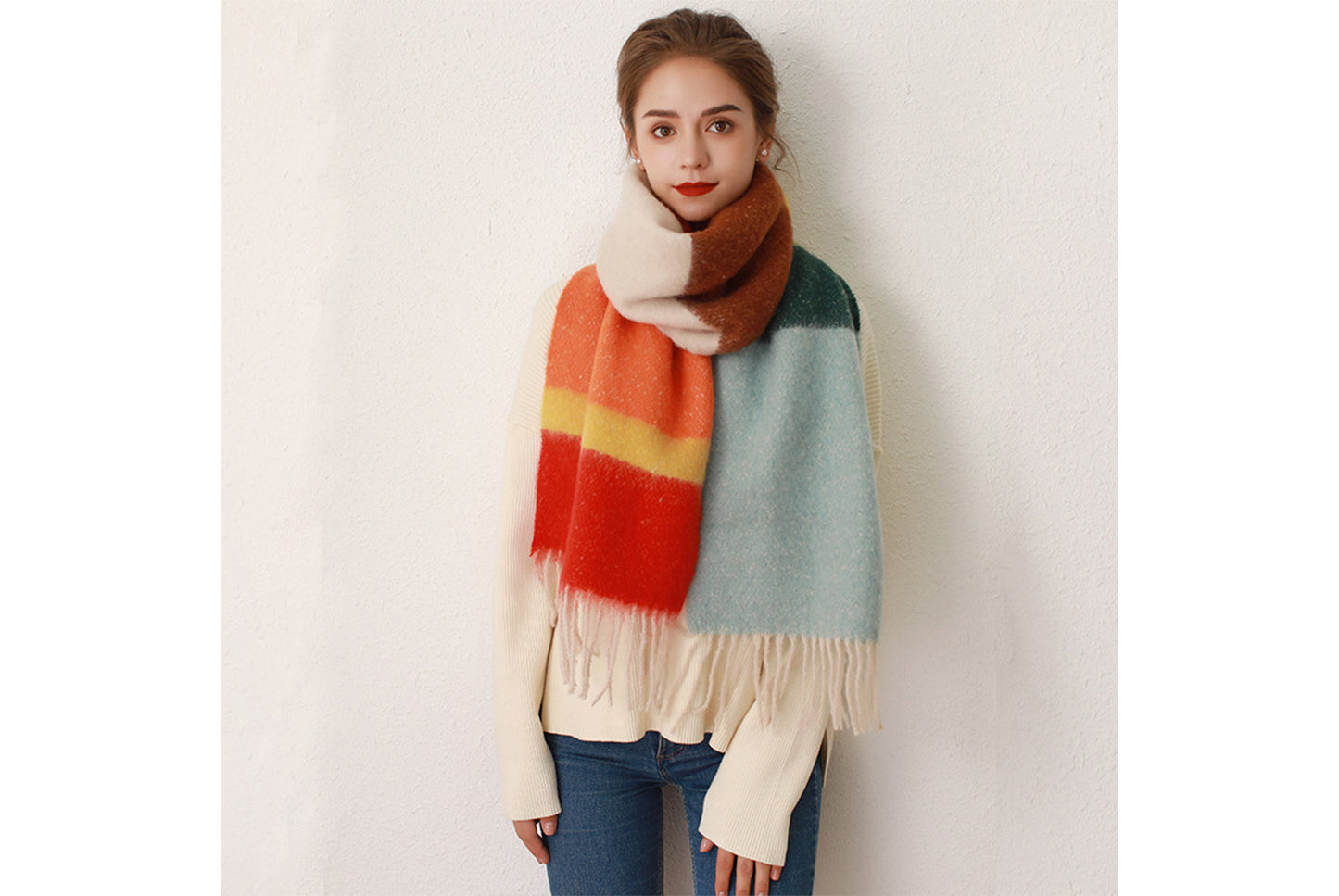 New Color-Blocked Striped Mohair Scarf