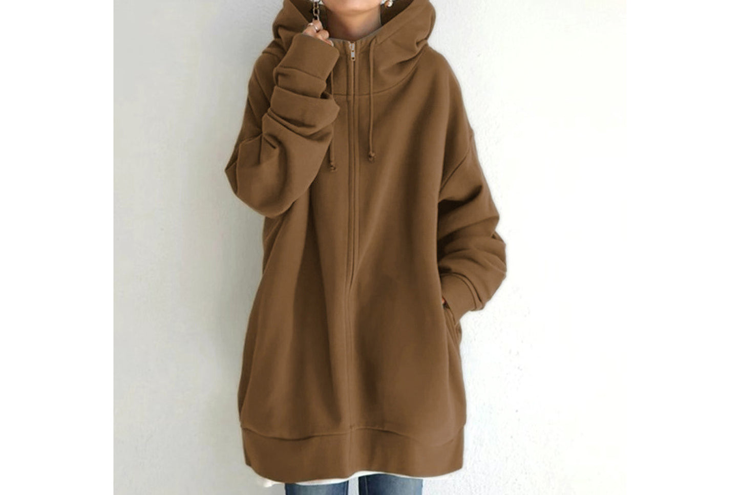 Stylish Streetwear Zippered Hooded Fleece-Lined Sweatshirt