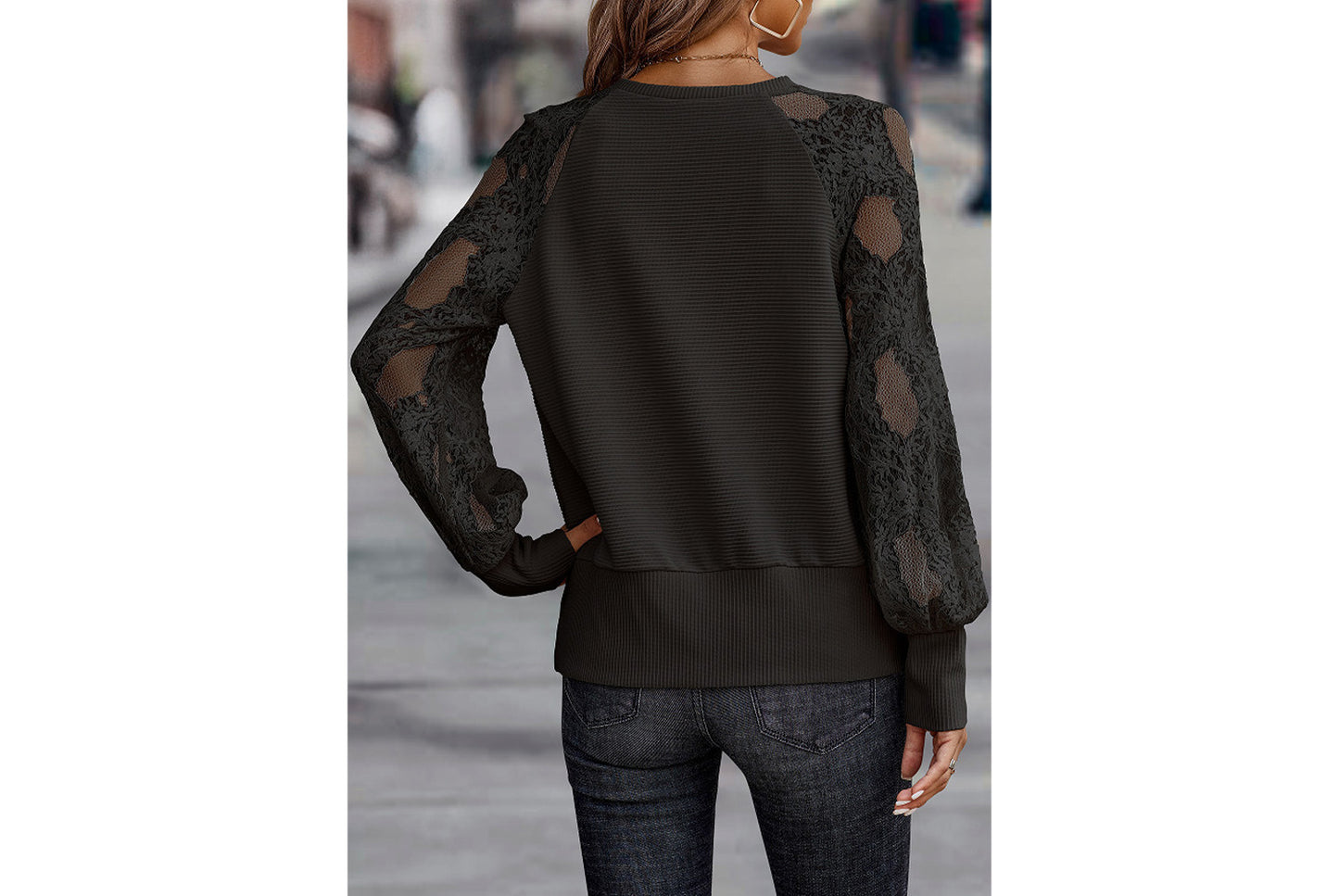 **Women's V-Neck Lace Knit Top, Loose and Casual**