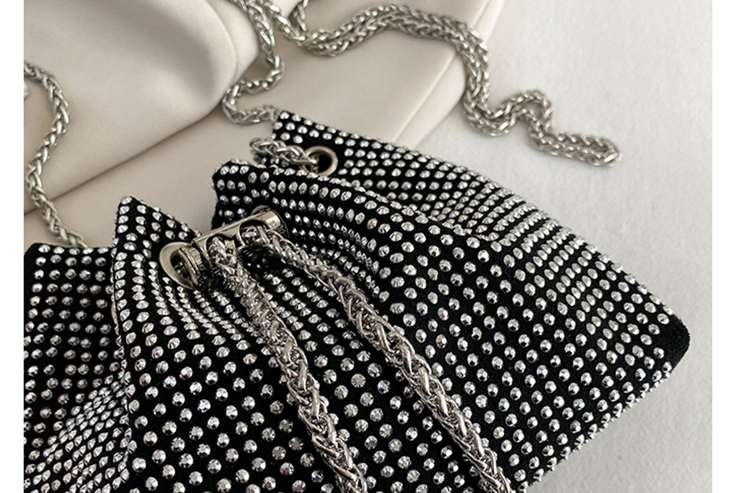 Rhinestone-Studded Drawstring Evening Bag