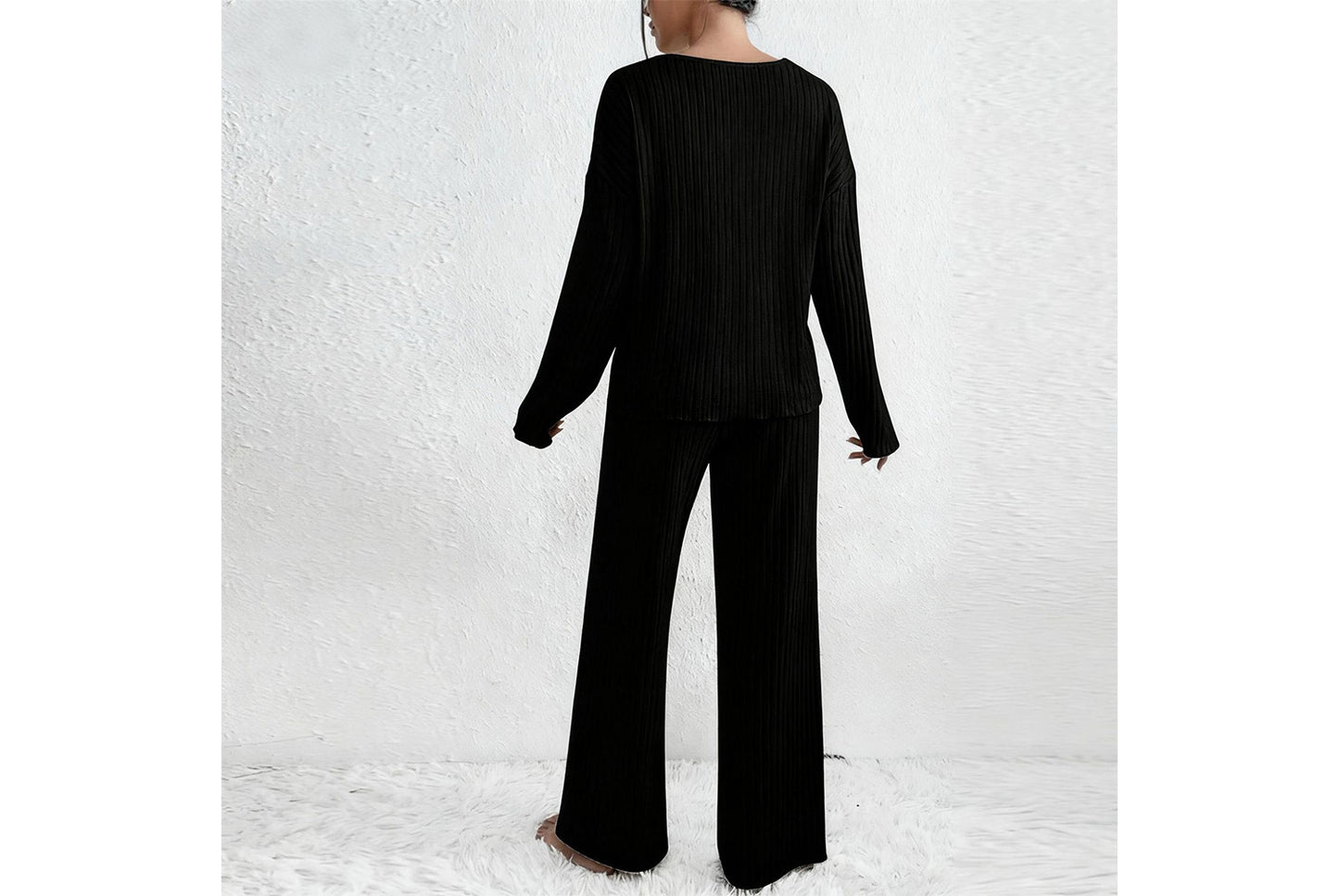 **Women's V-Neck Loose-Fitting Casual Long-Sleeved Set (Home Wear)**