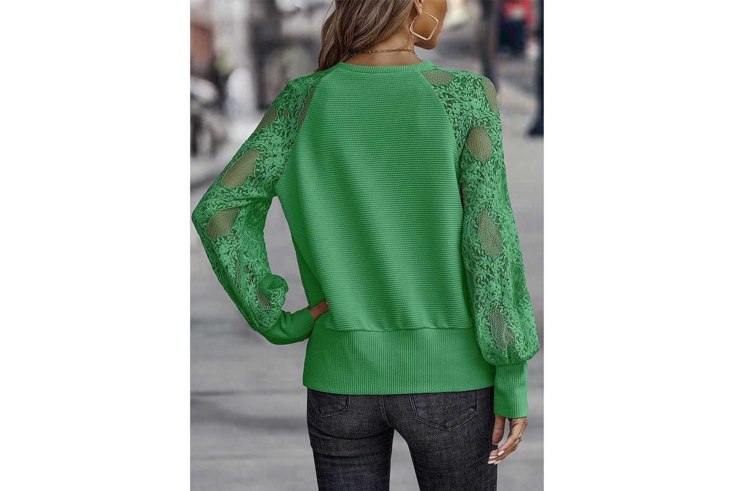**Women's V-Neck Lace Knit Top, Loose and Casual**