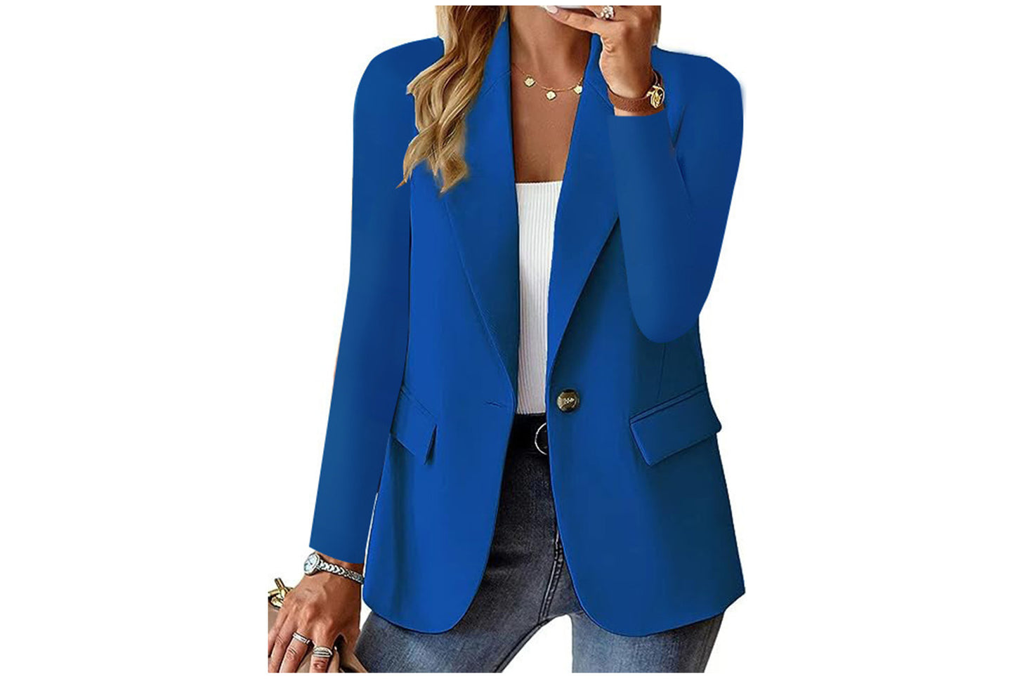 **Women's Long-Sleeved Solid Color Cardigan Blazer**