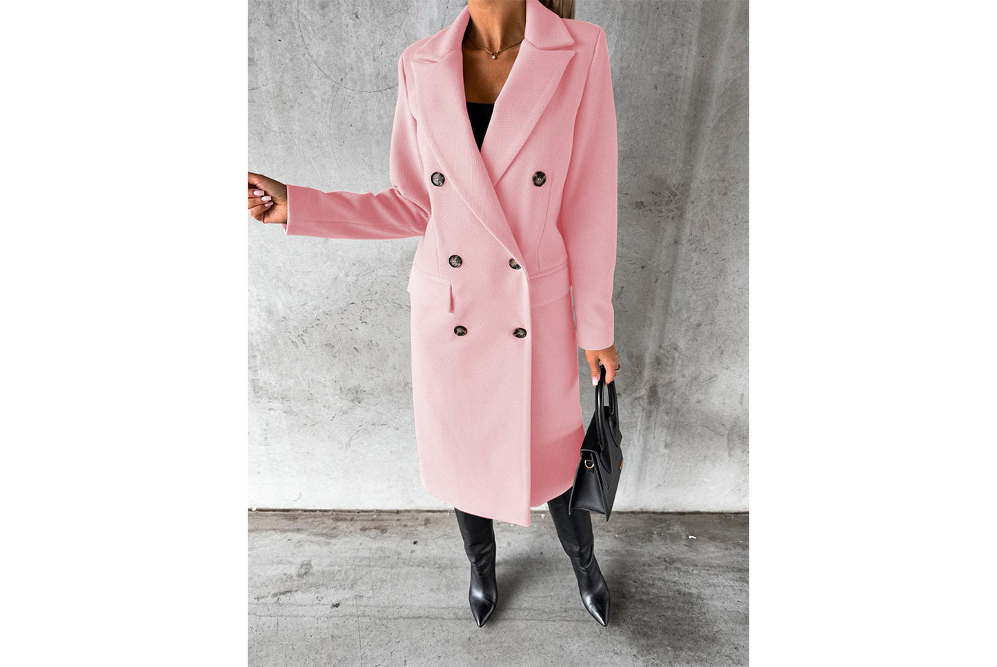 Women's Long-Sleeved Double-Breasted Slim-Fit Coat with Lapel