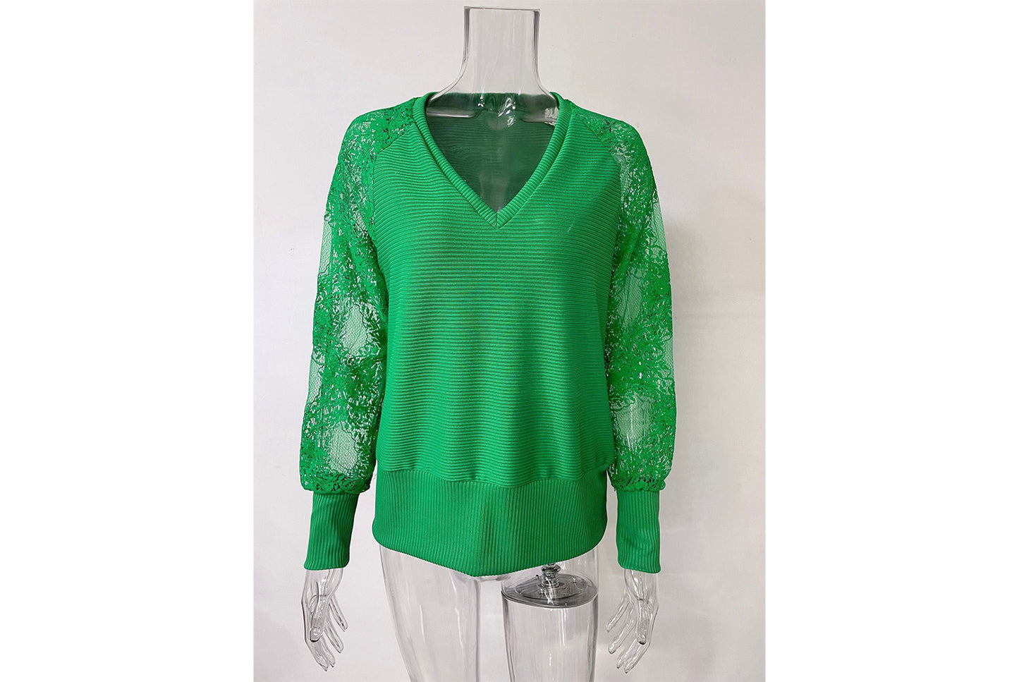 **Women's V-Neck Lace Knit Top, Loose and Casual**