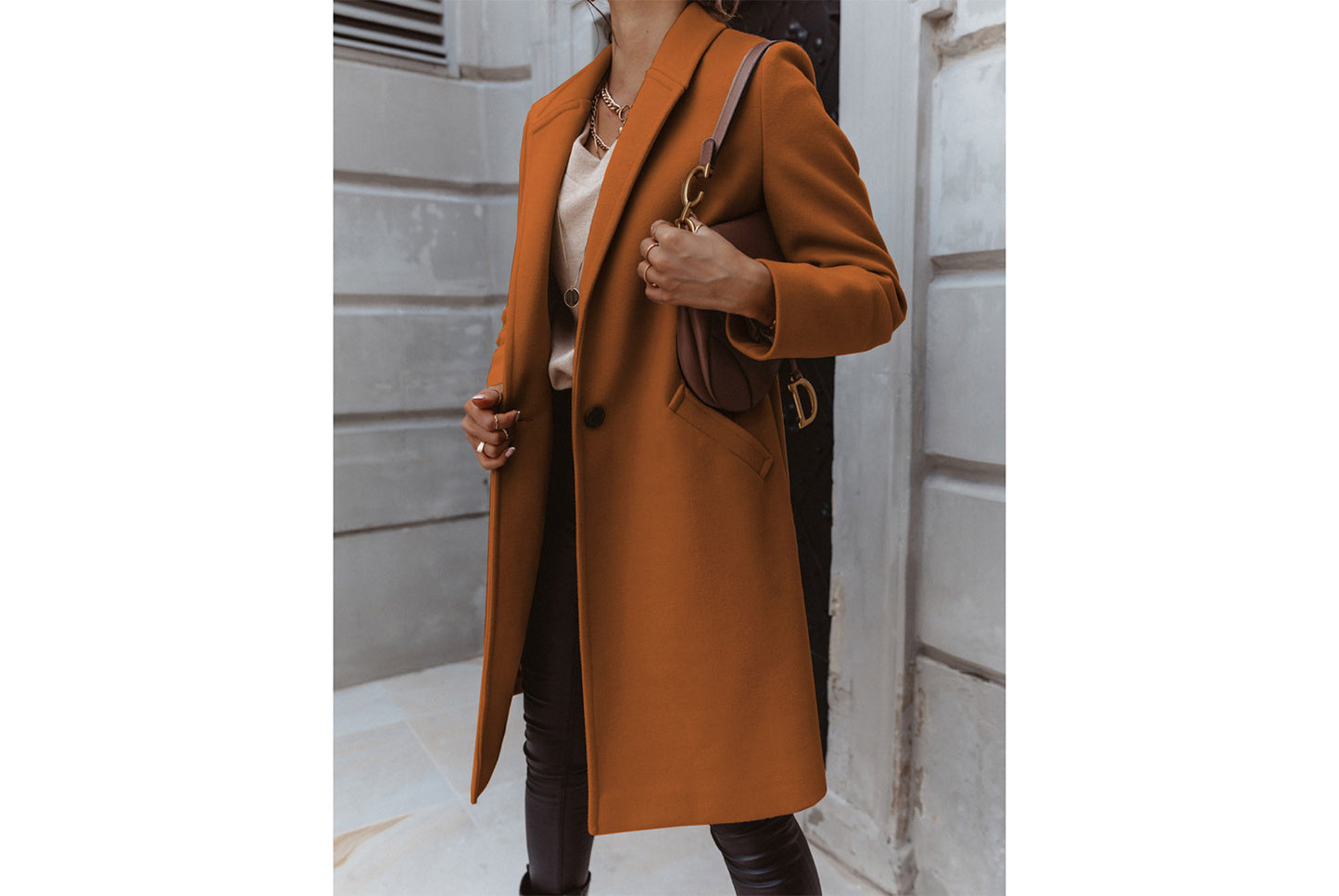 Solid Color Lapel Wool Coat