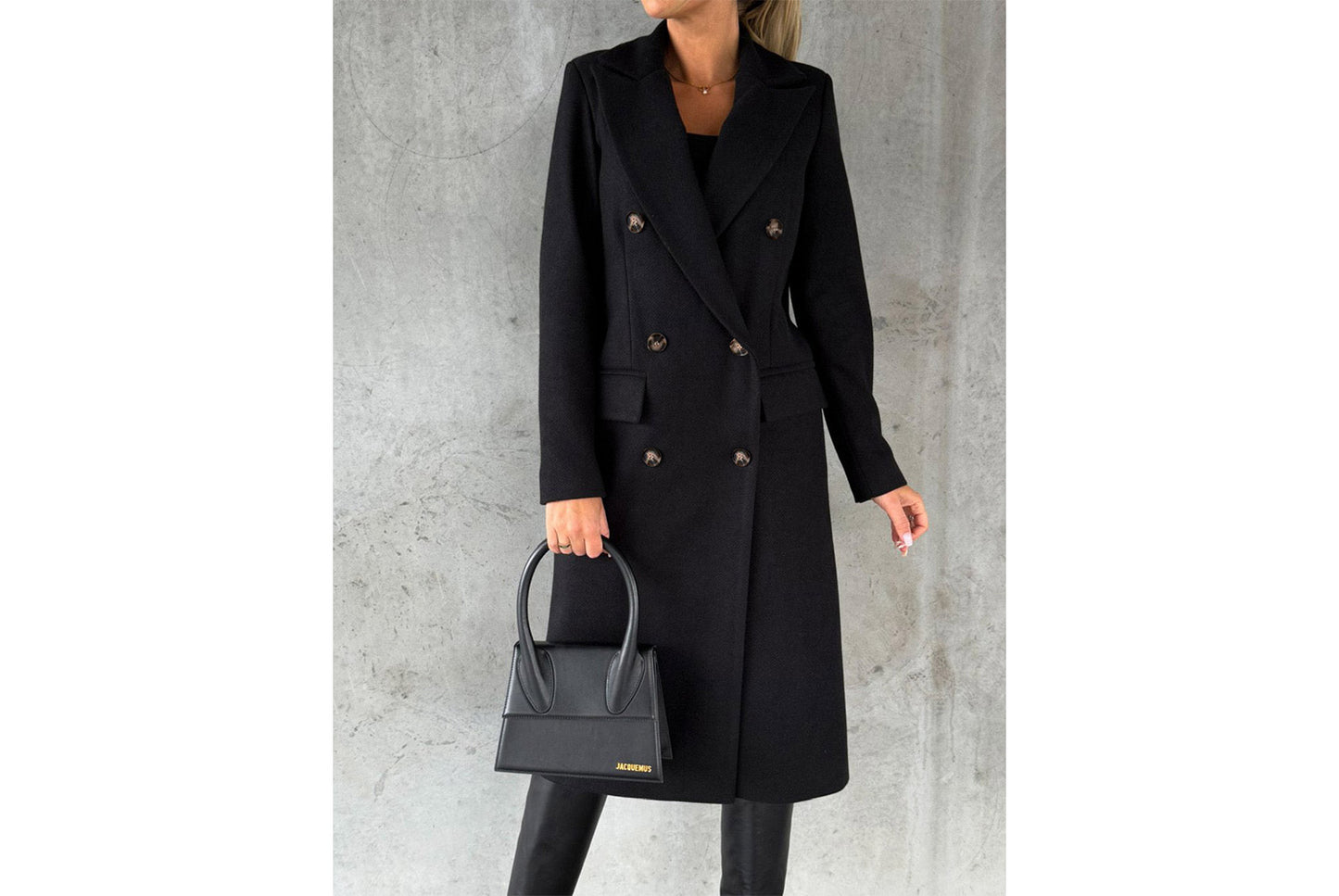 Women's Long-Sleeved Double-Breasted Slim-Fit Coat with Lapel