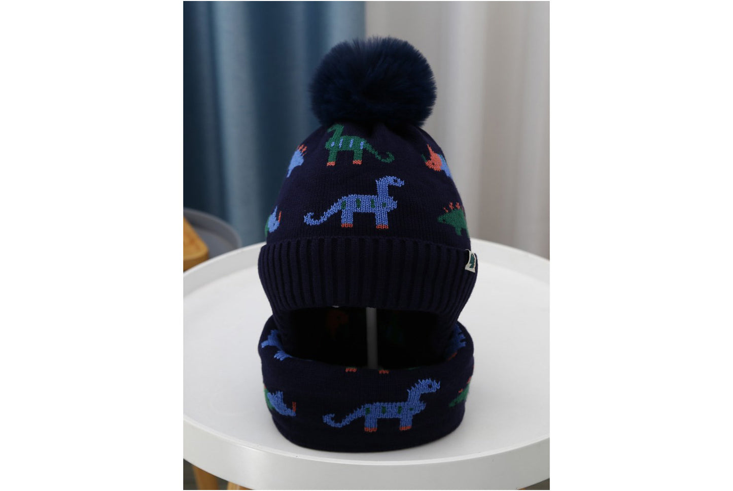 Children's Dinosaur Warm Scarf and Hat Set (Fleece-lined Knit)
