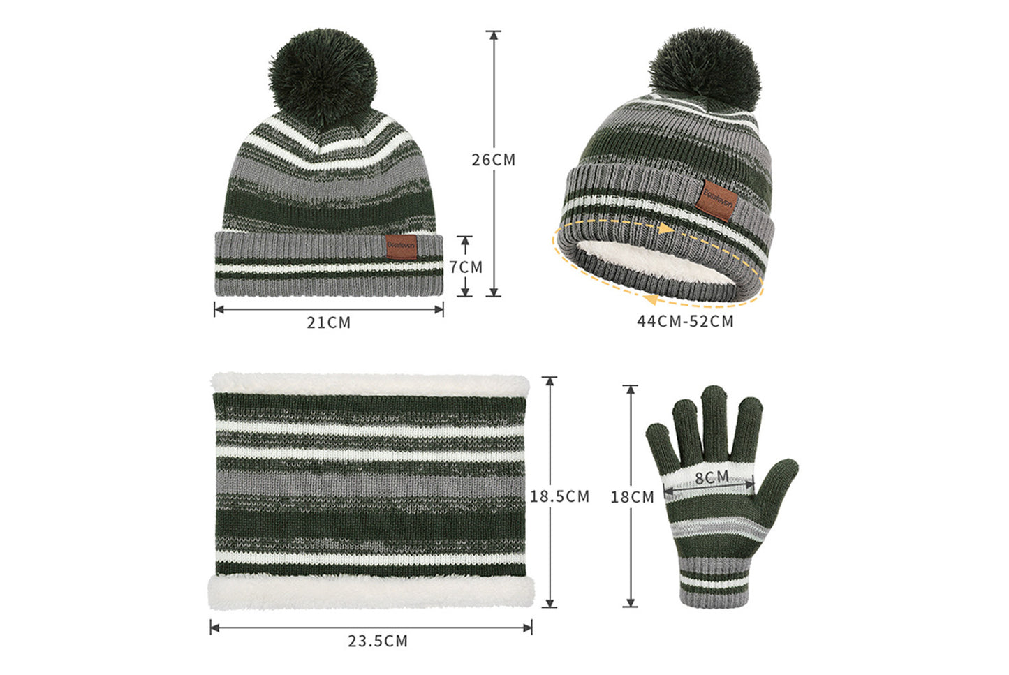 **Children's Warm Three-Piece Set: Fleece-Lined Knitted Hat, Scarf, and Gloves**