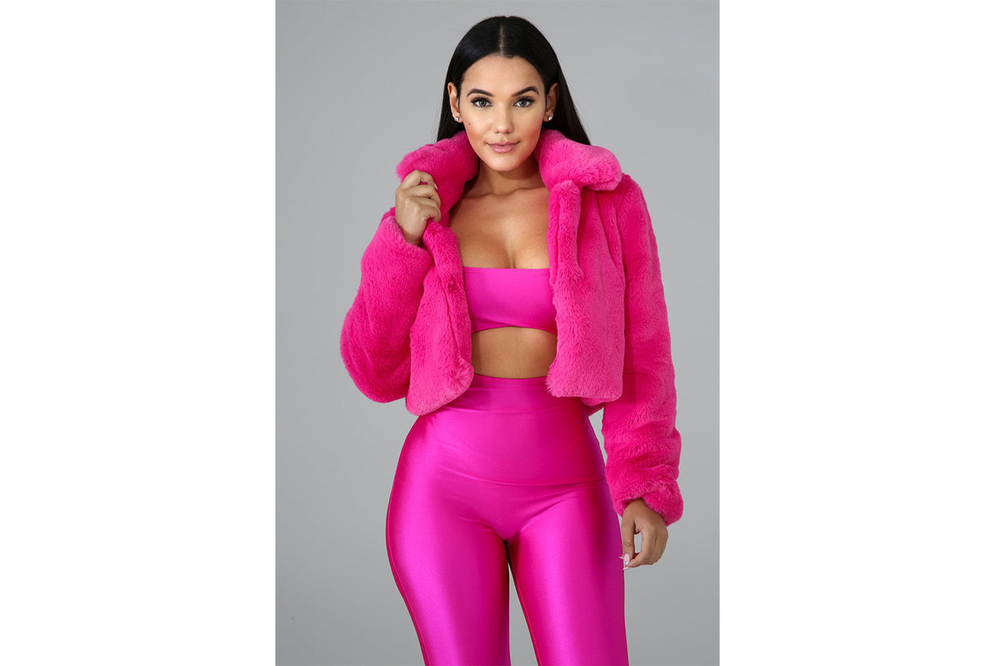 **Sexy Candy-Colored Faux Fur Short Cardigan/Plush Top**