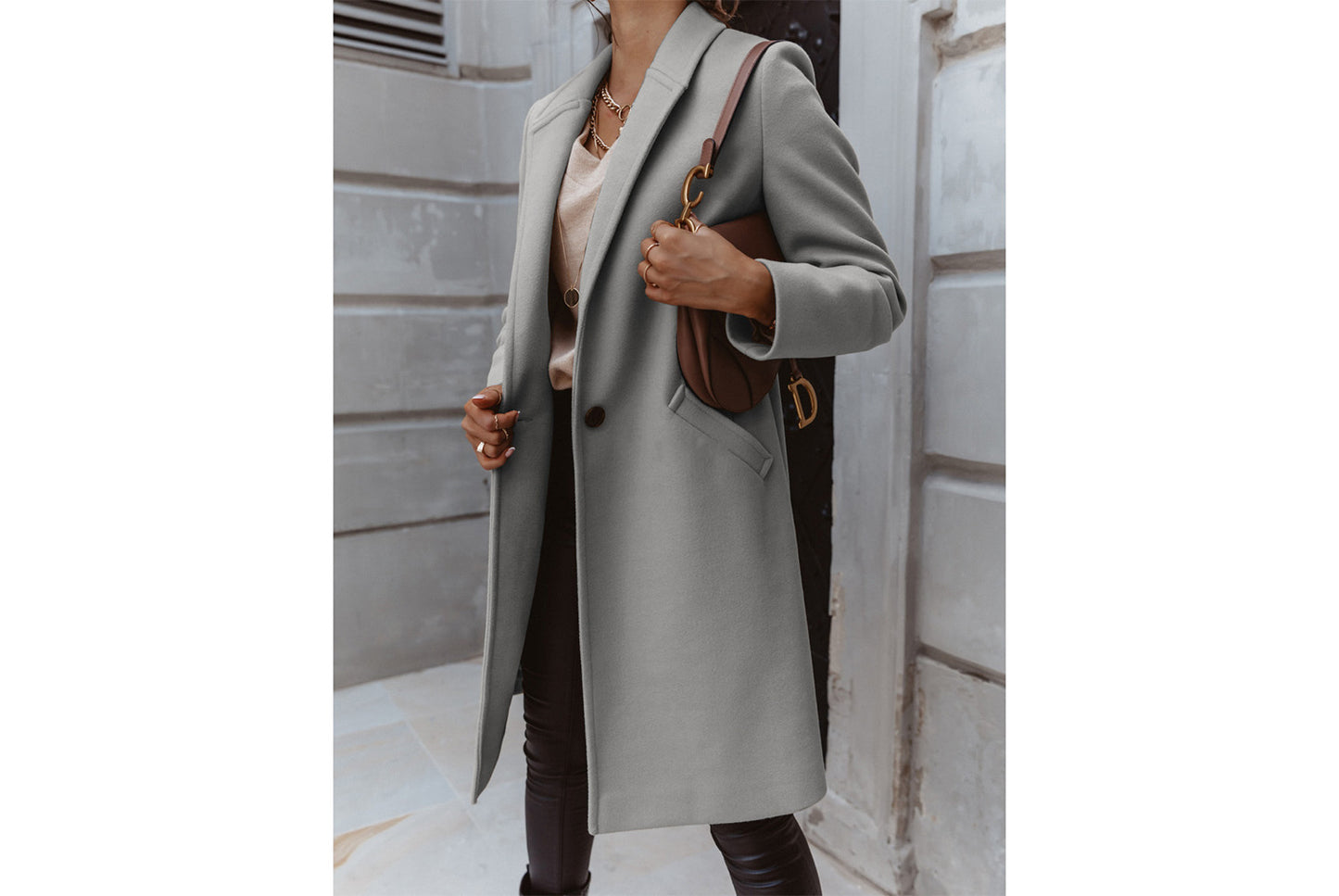 Solid Color Lapel Wool Coat