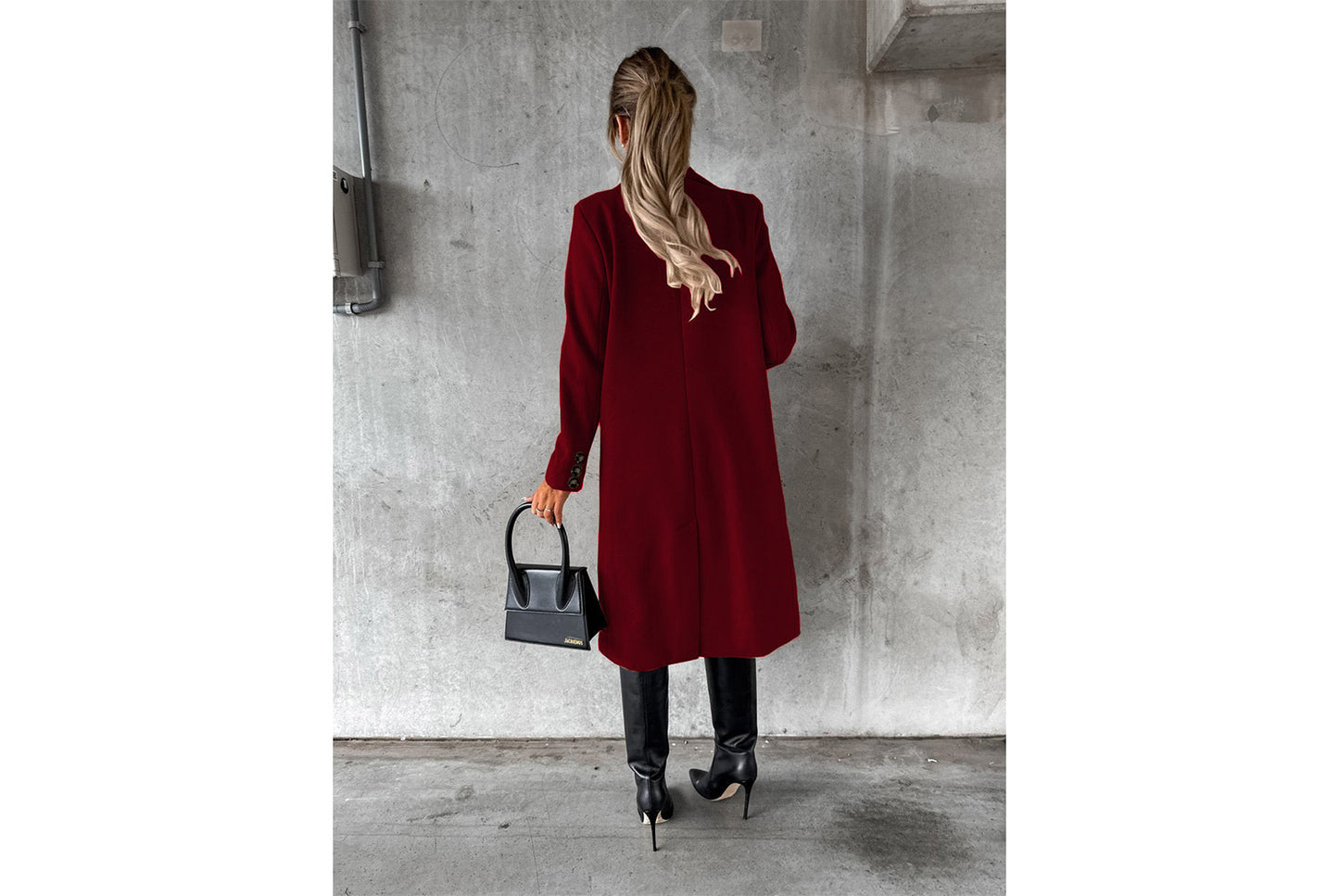 Women's Long-Sleeved Double-Breasted Slim-Fit Coat with Lapel