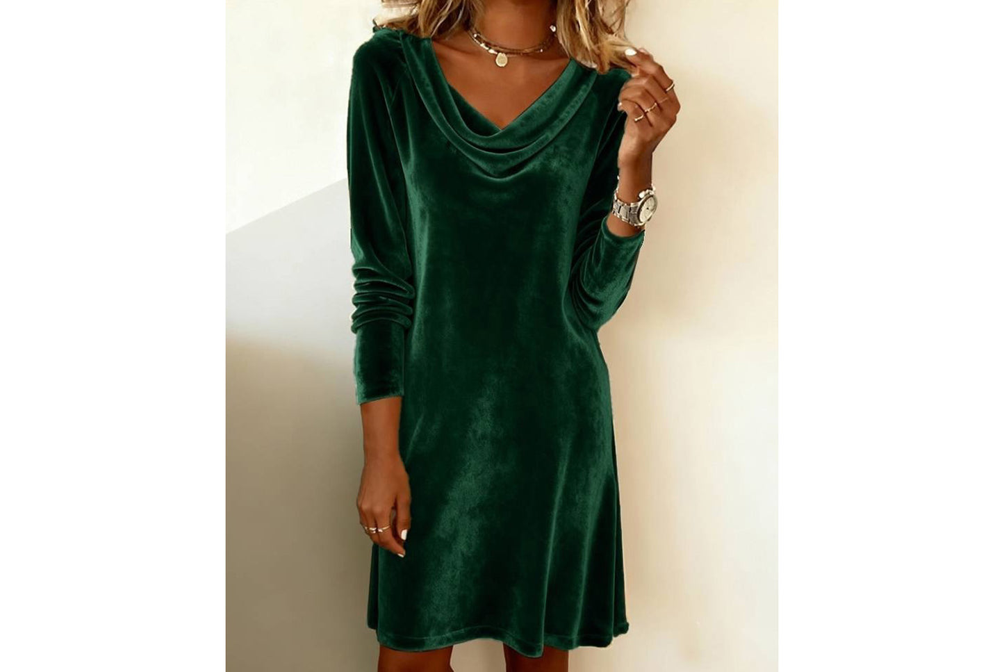 **Gold Velvet Elegant Dress, Slim Fit Midi Dress for Autumn/Winter**