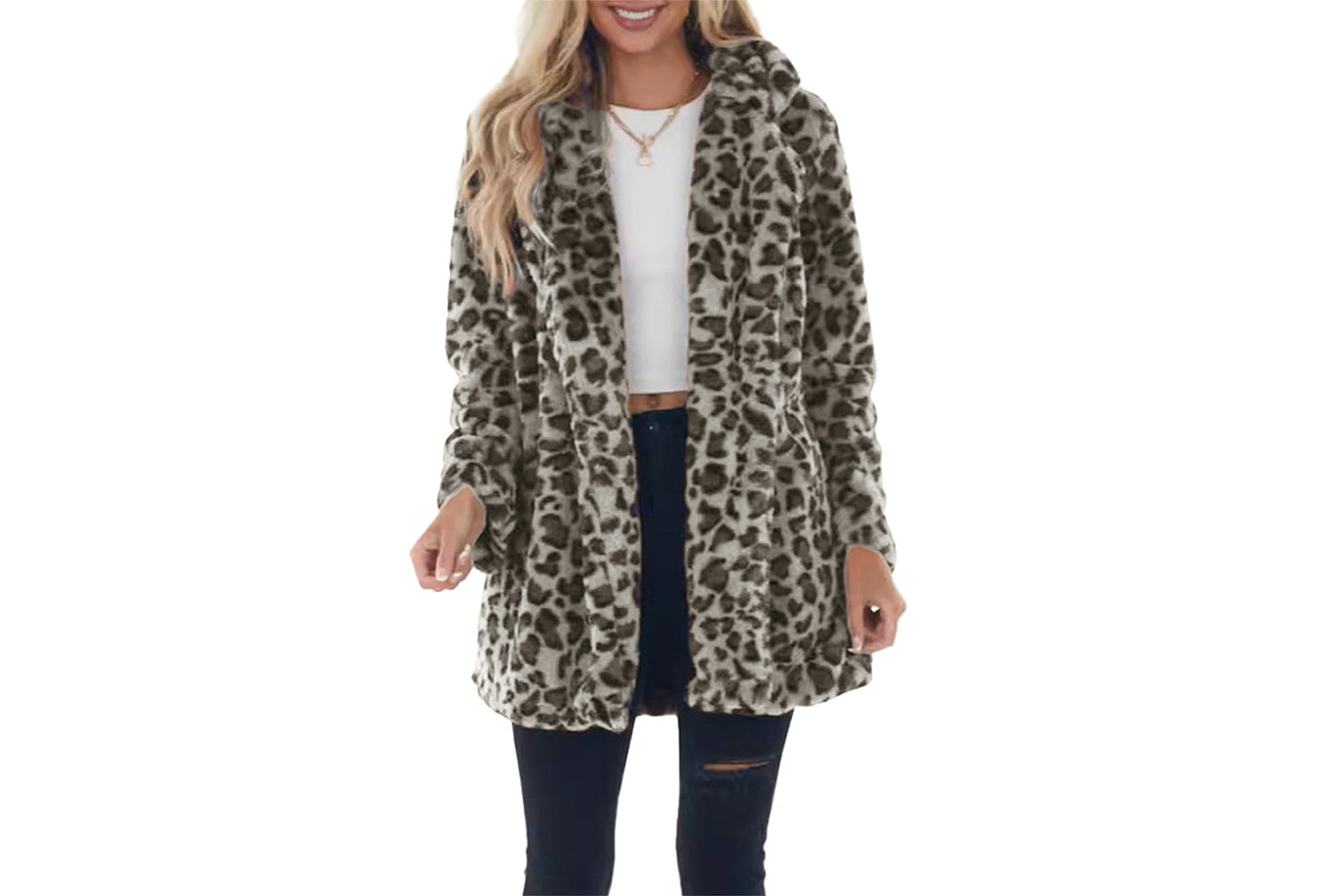 Autumn/Winter Leopard Print Faux Fur Women's Coat