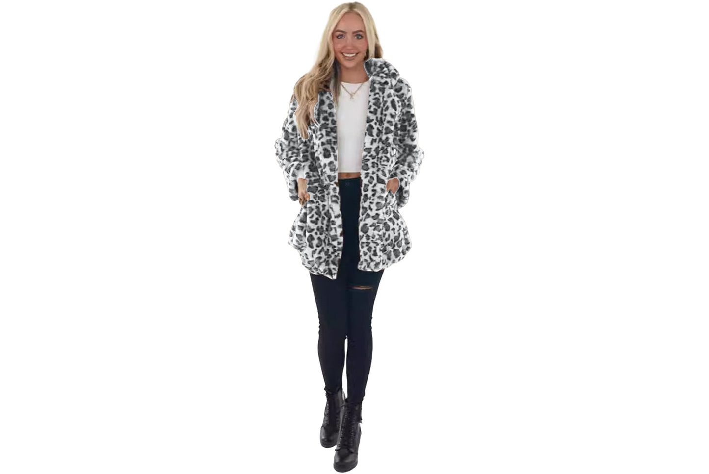 Autumn/Winter Leopard Print Faux Fur Women's Coat
