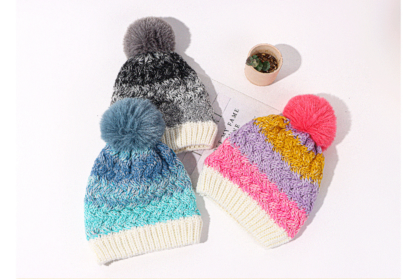 Children's Winter Rainbow Knitted Hat