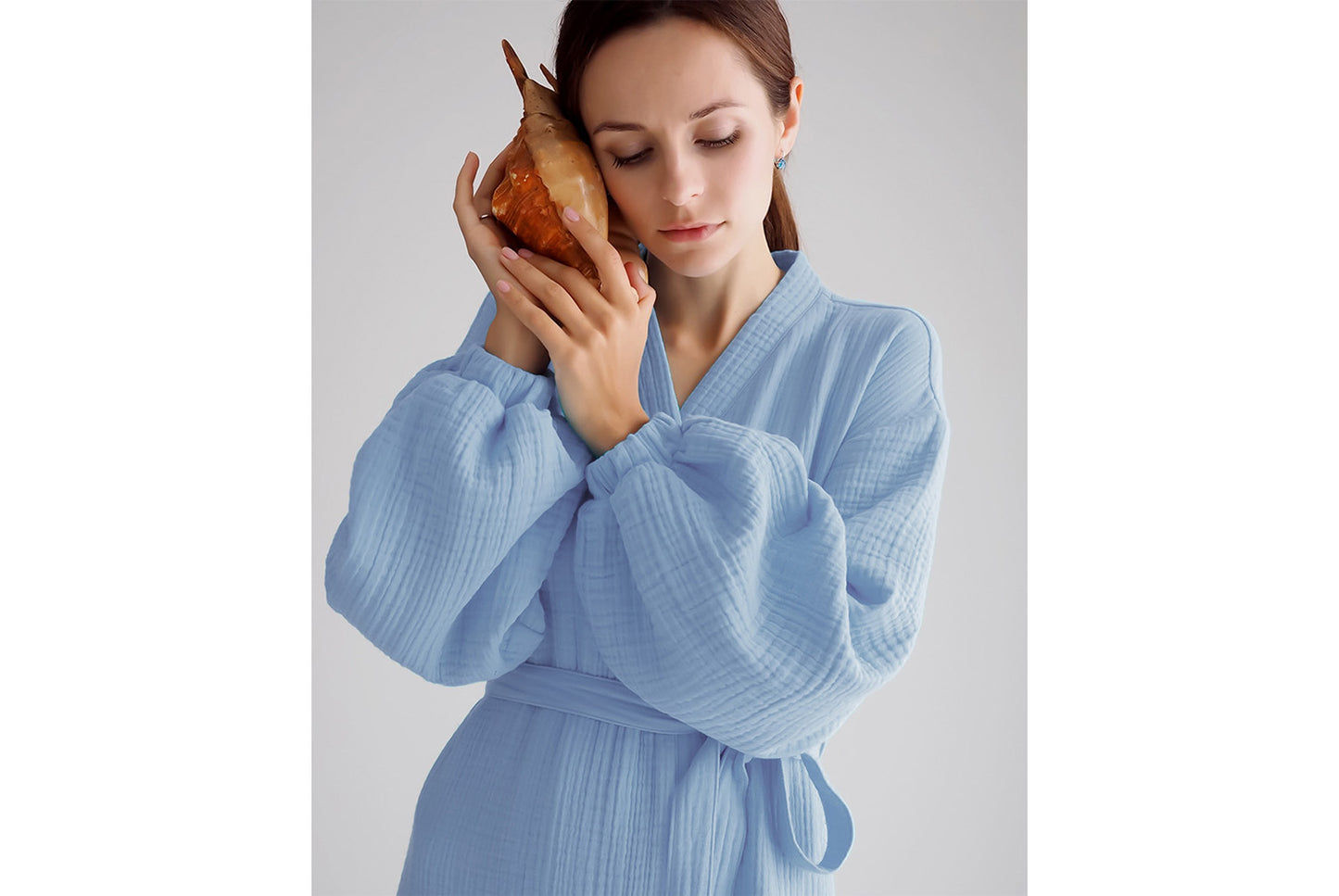 Women's Long-Sleeved Robe in Pure Cotton