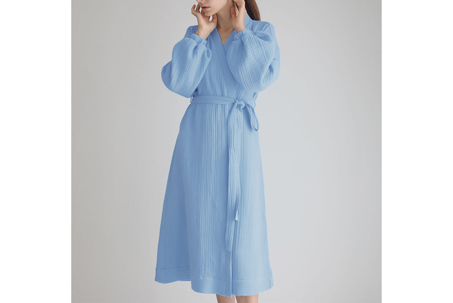 Women's Long-Sleeved Robe in Pure Cotton