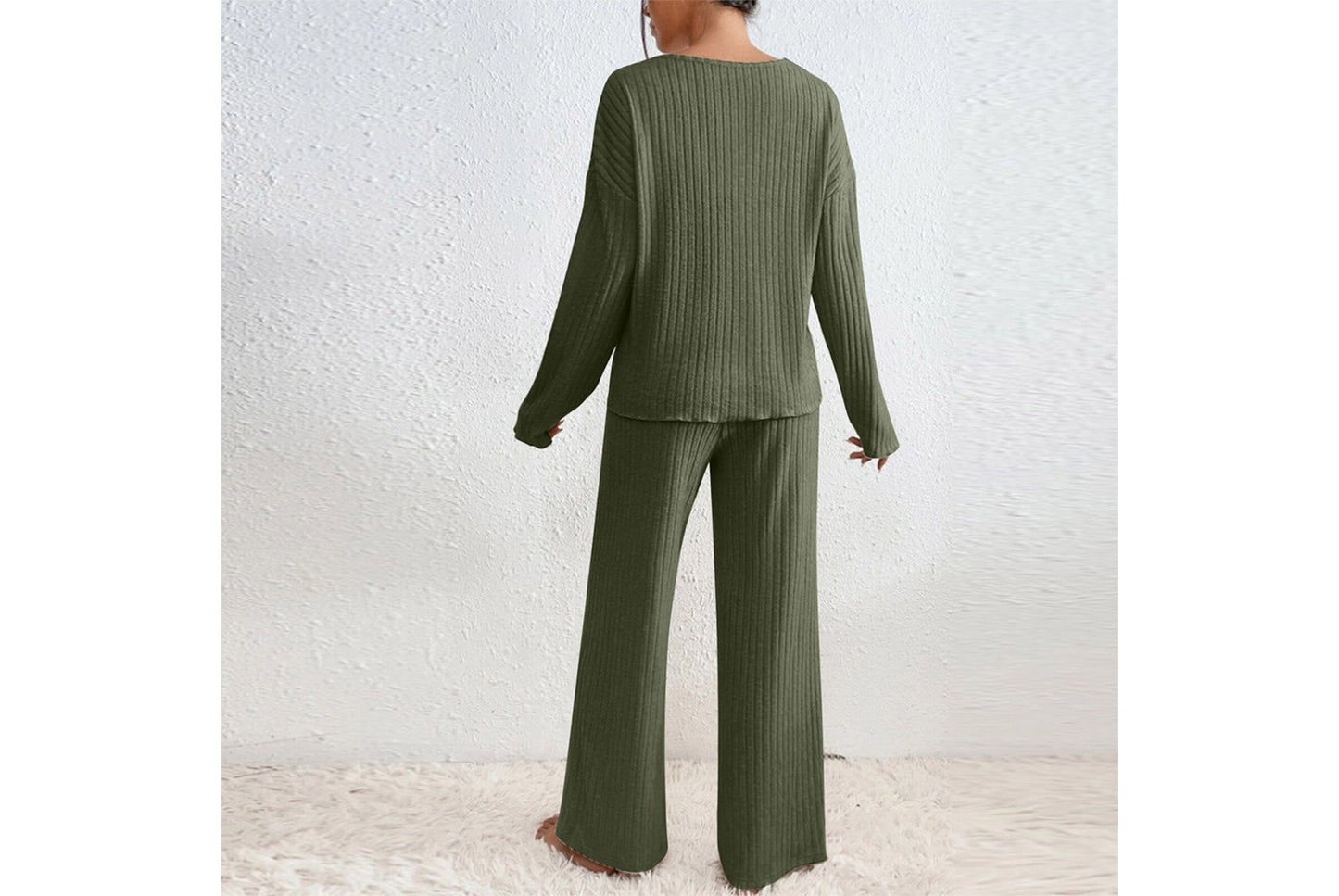 **Women's V-Neck Loose-Fitting Casual Long-Sleeved Set (Home Wear)**