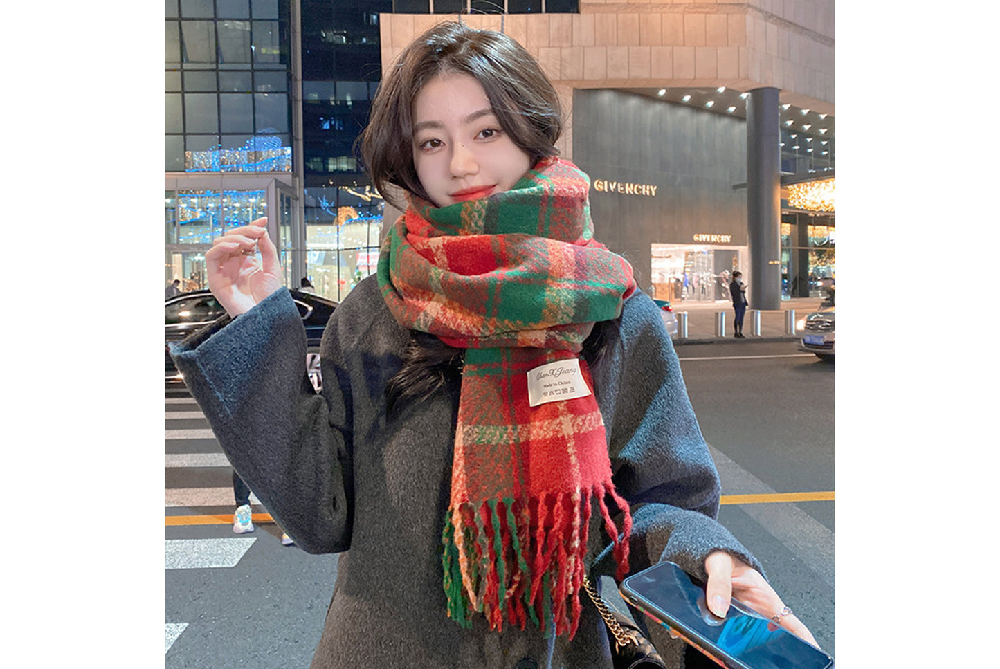 **Red Plaid Scarf for Women, Thick and Versatile Winter Style**