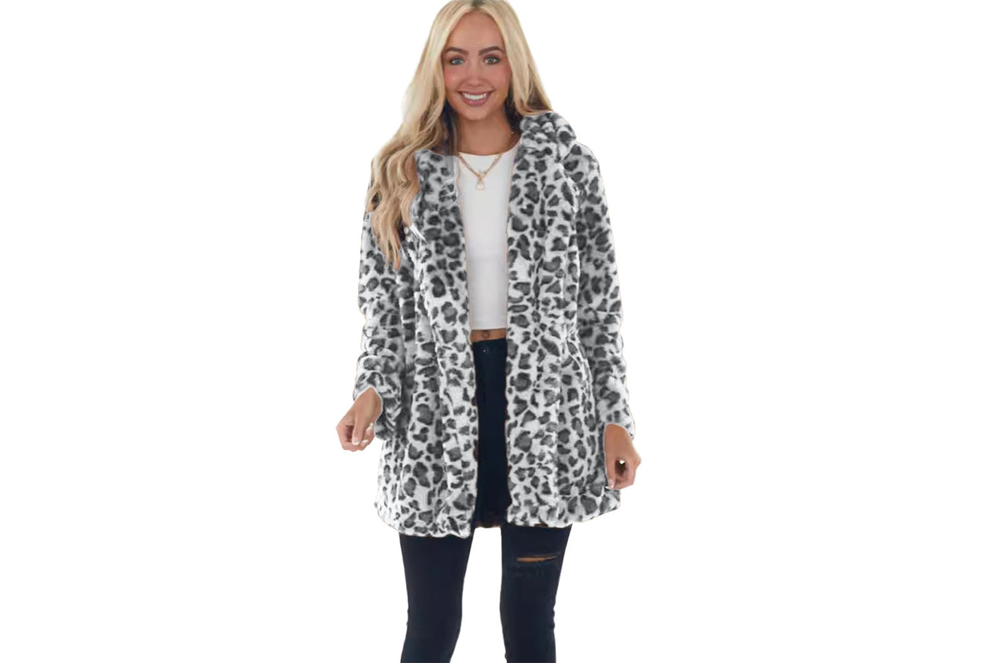 Autumn/Winter Leopard Print Faux Fur Women's Coat