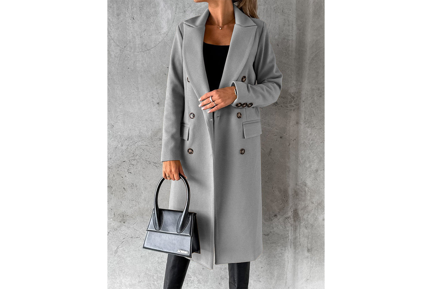 Women's Long-Sleeved Double-Breasted Slim-Fit Coat with Lapel
