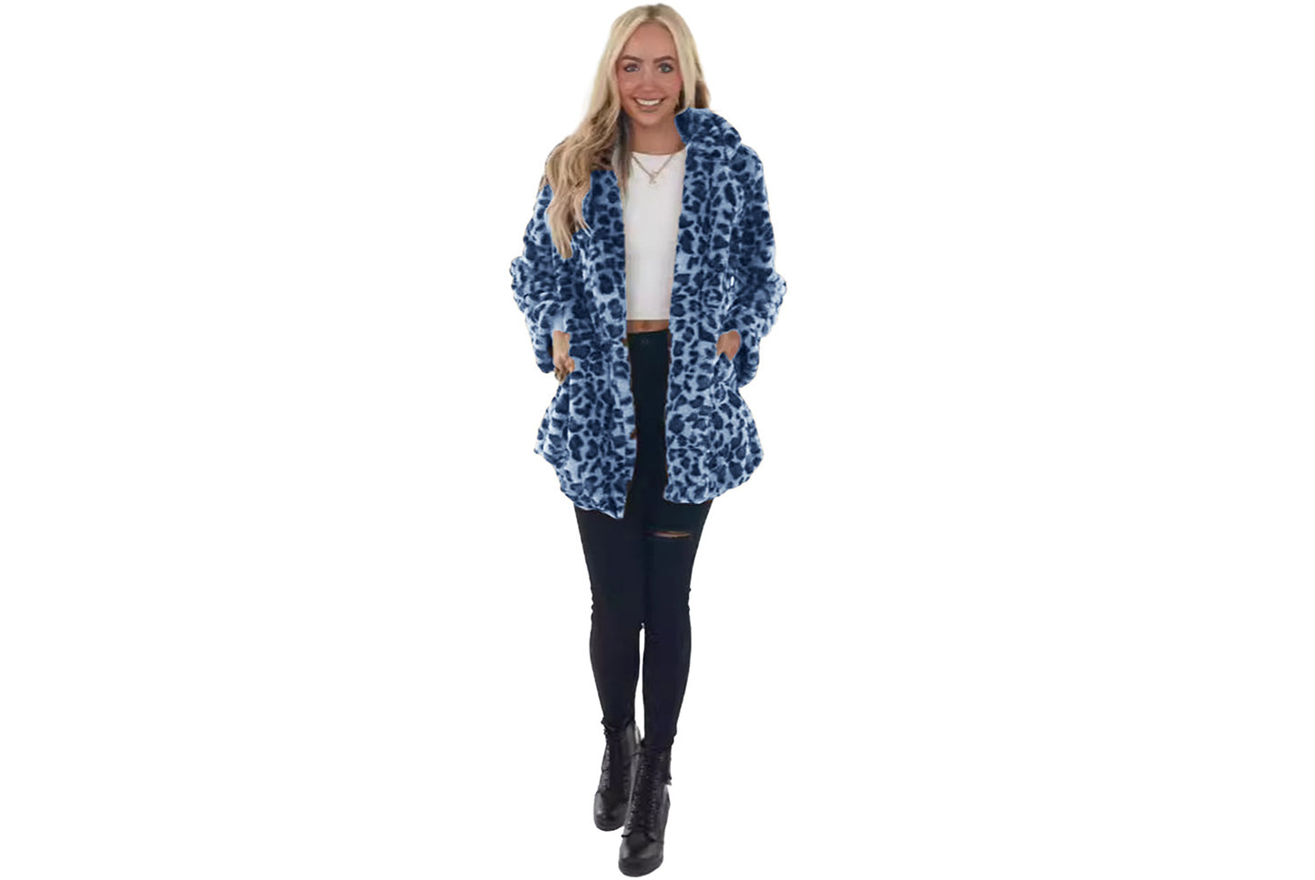 Autumn/Winter Leopard Print Faux Fur Women's Coat