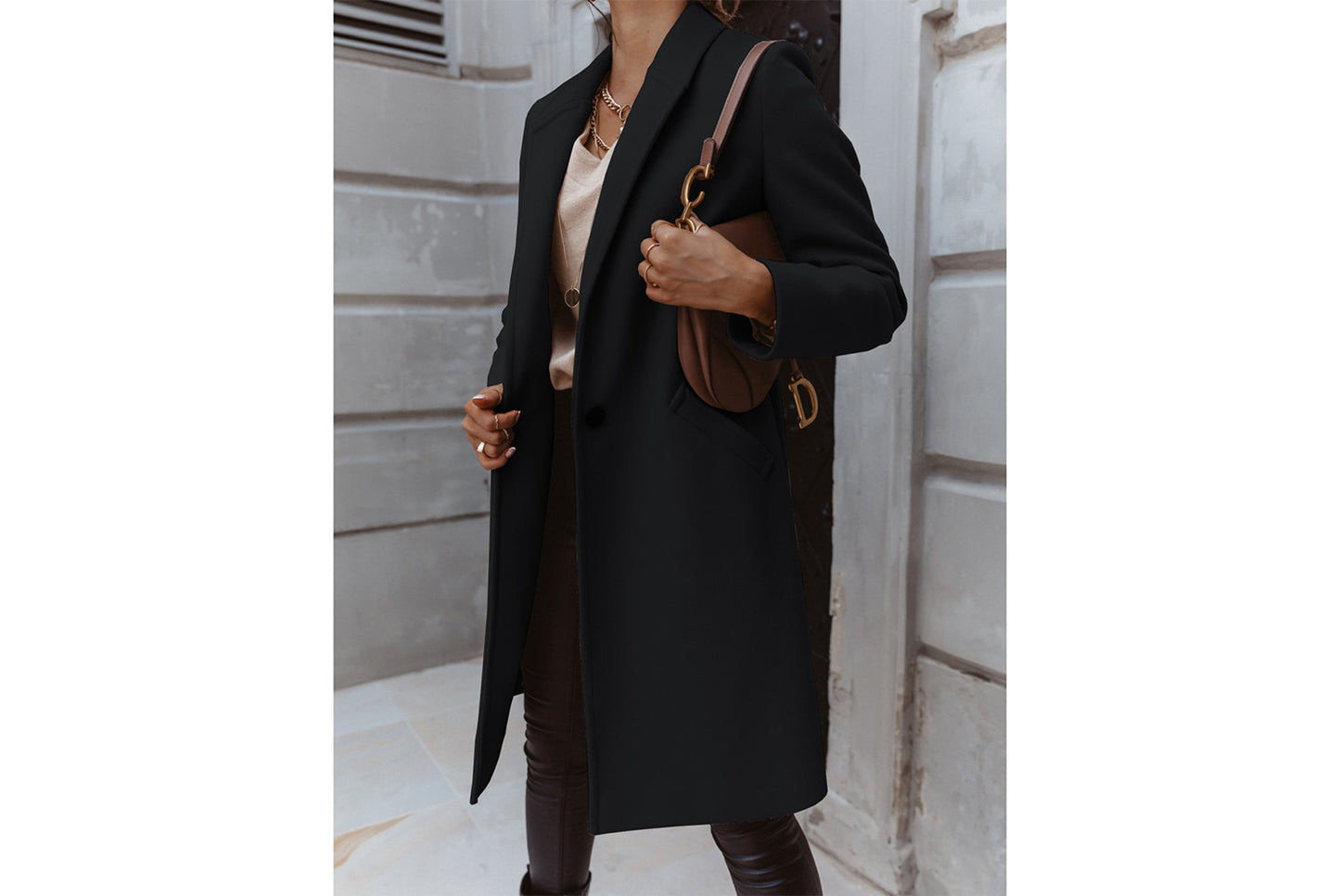 Solid Color Lapel Wool Coat