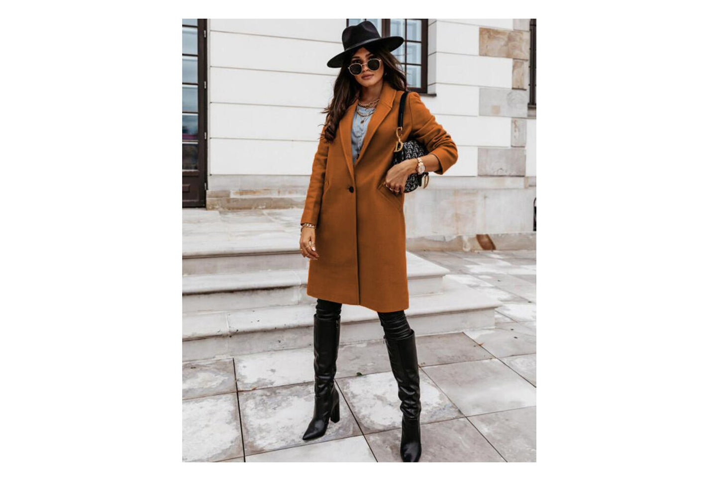 Solid Color Lapel Wool Coat