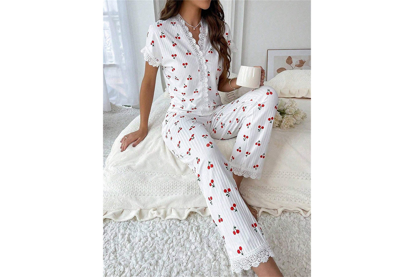 Ladies' Cherry Print Home Wear  Set
