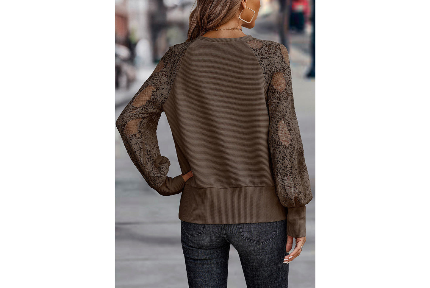 **Women's V-Neck Lace Knit Top, Loose and Casual**