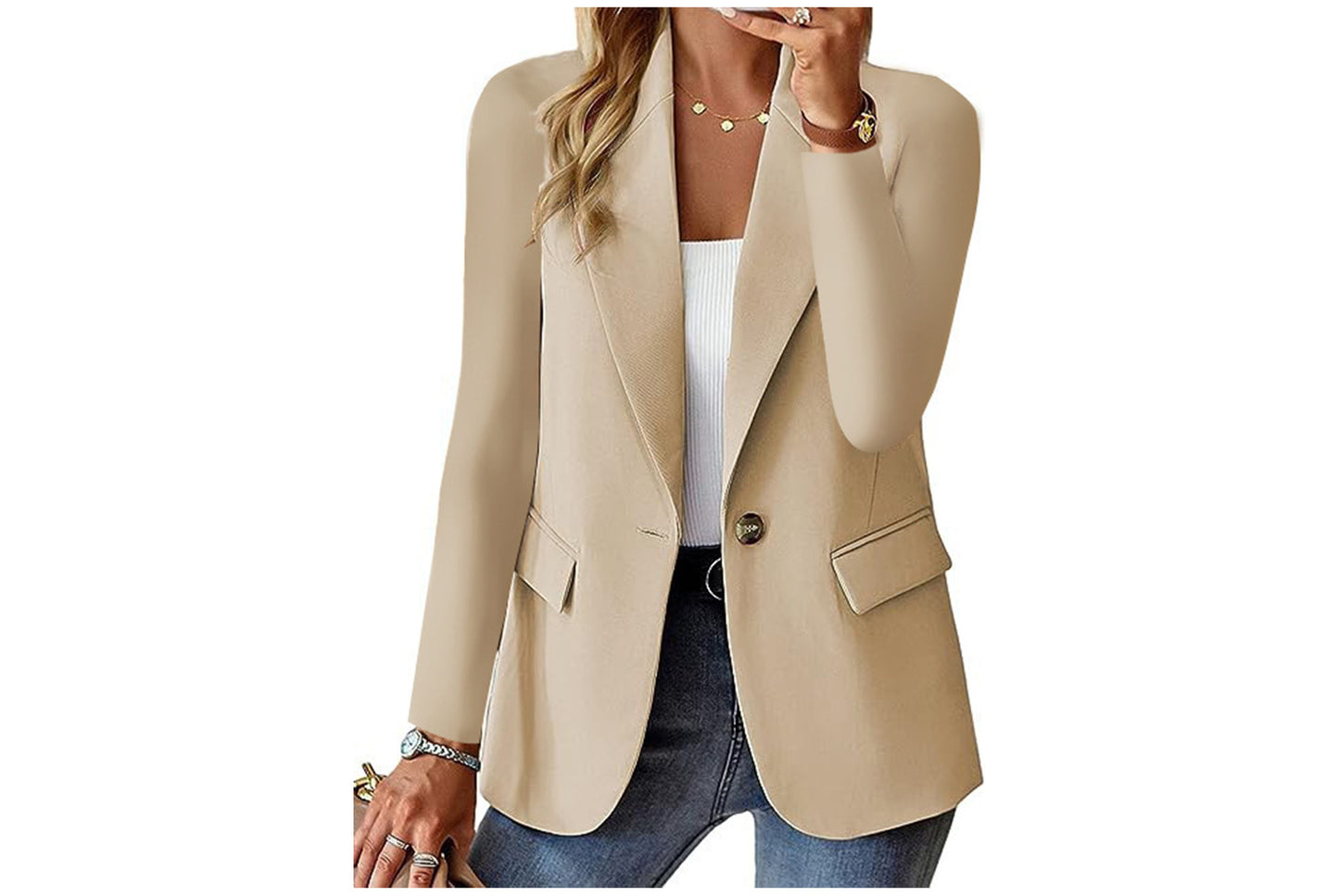 **Women's Long-Sleeved Solid Color Cardigan Blazer**