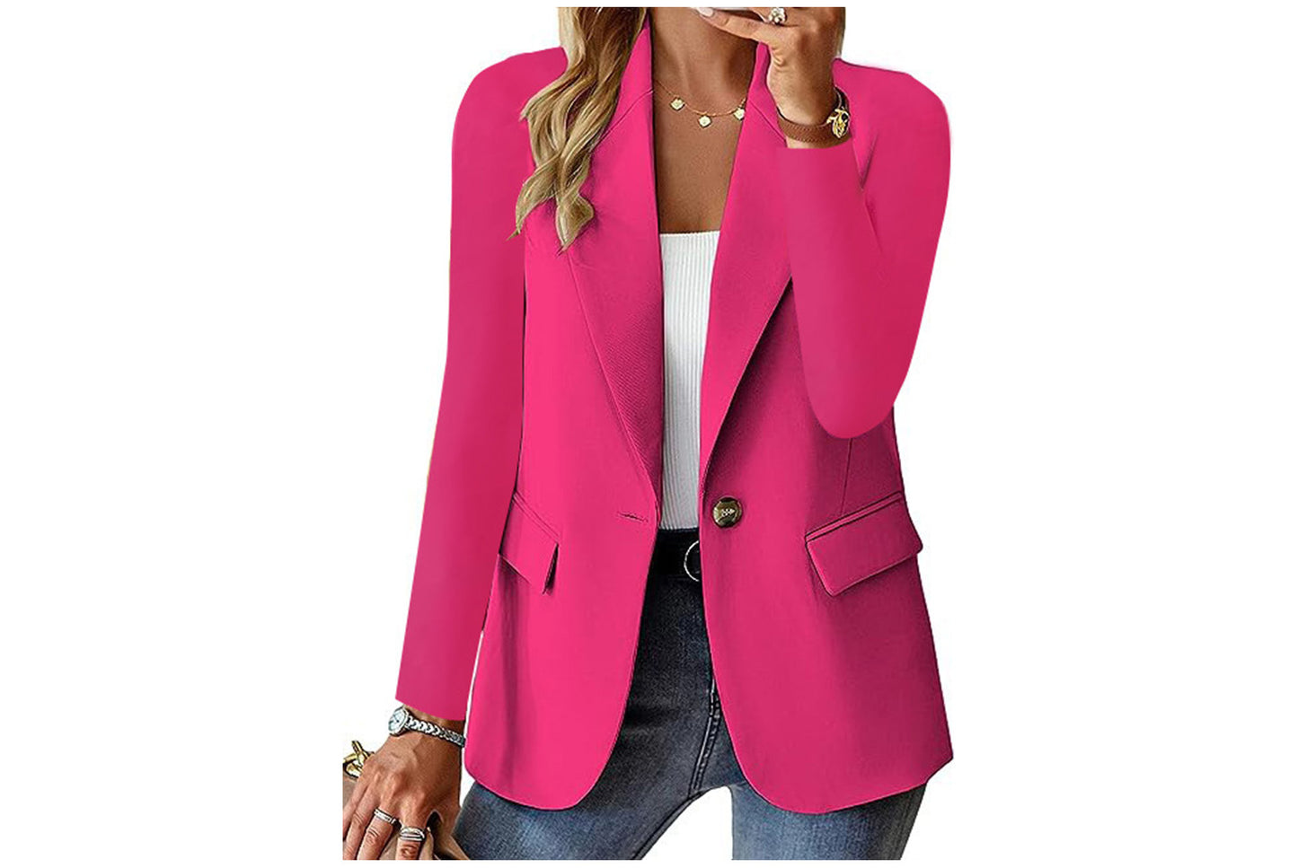 **Women's Long-Sleeved Solid Color Cardigan Blazer**