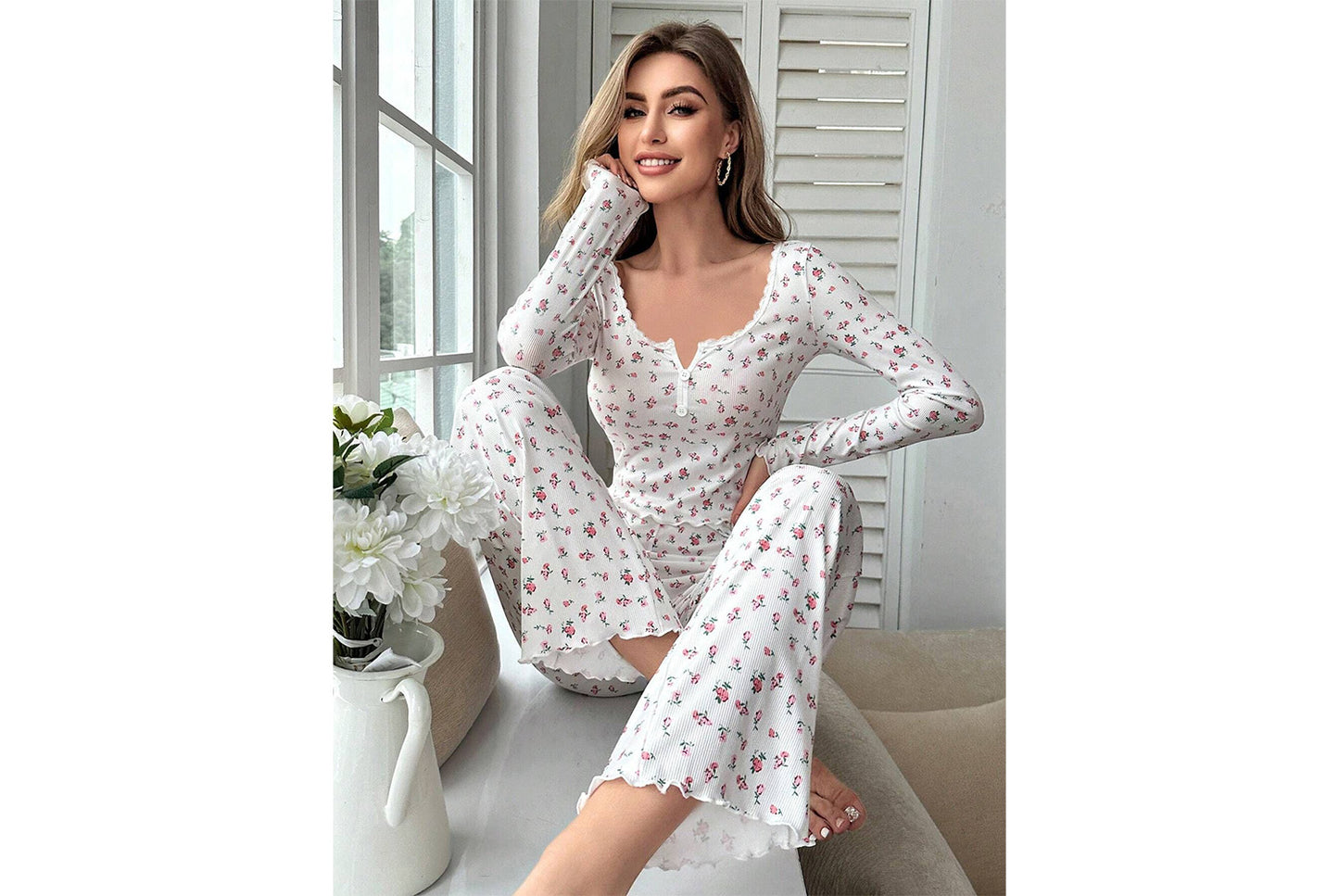Autumn/Winter Floral Long-Sleeved Loungewear Set