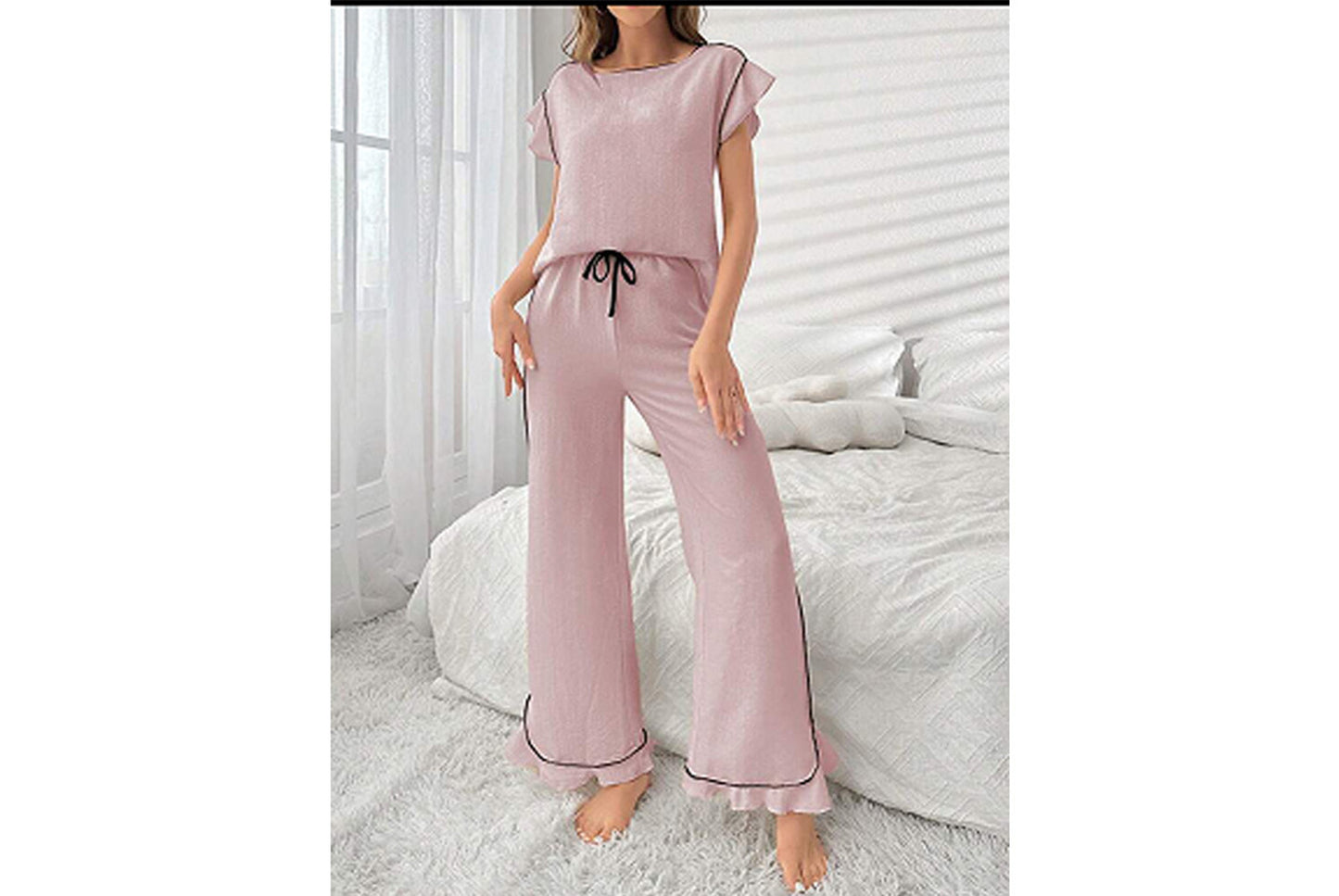 Round Neck Color-Blocked Loungewear Set