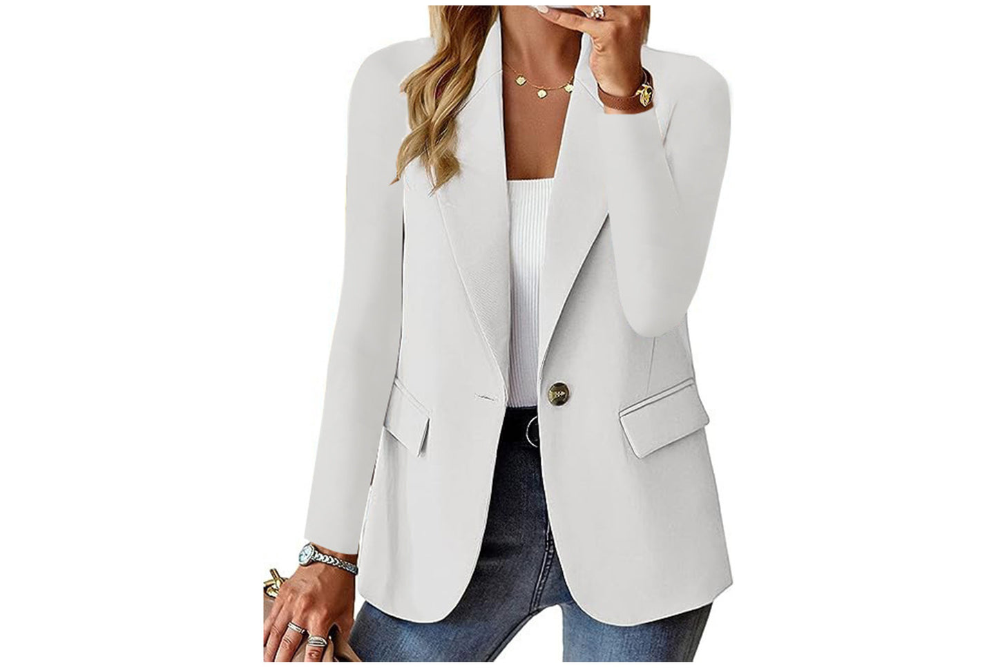 **Women's Long-Sleeved Solid Color Cardigan Blazer**