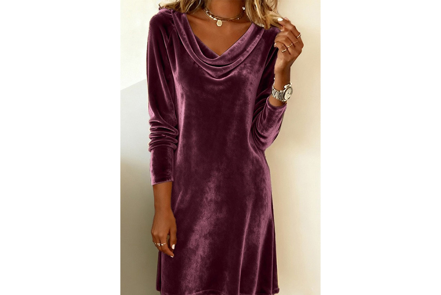 **Gold Velvet Elegant Dress, Slim Fit Midi Dress for Autumn/Winter**