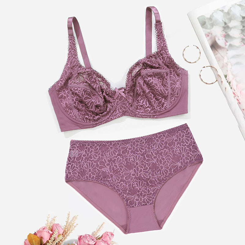 Ultra-thin large size lace bra set